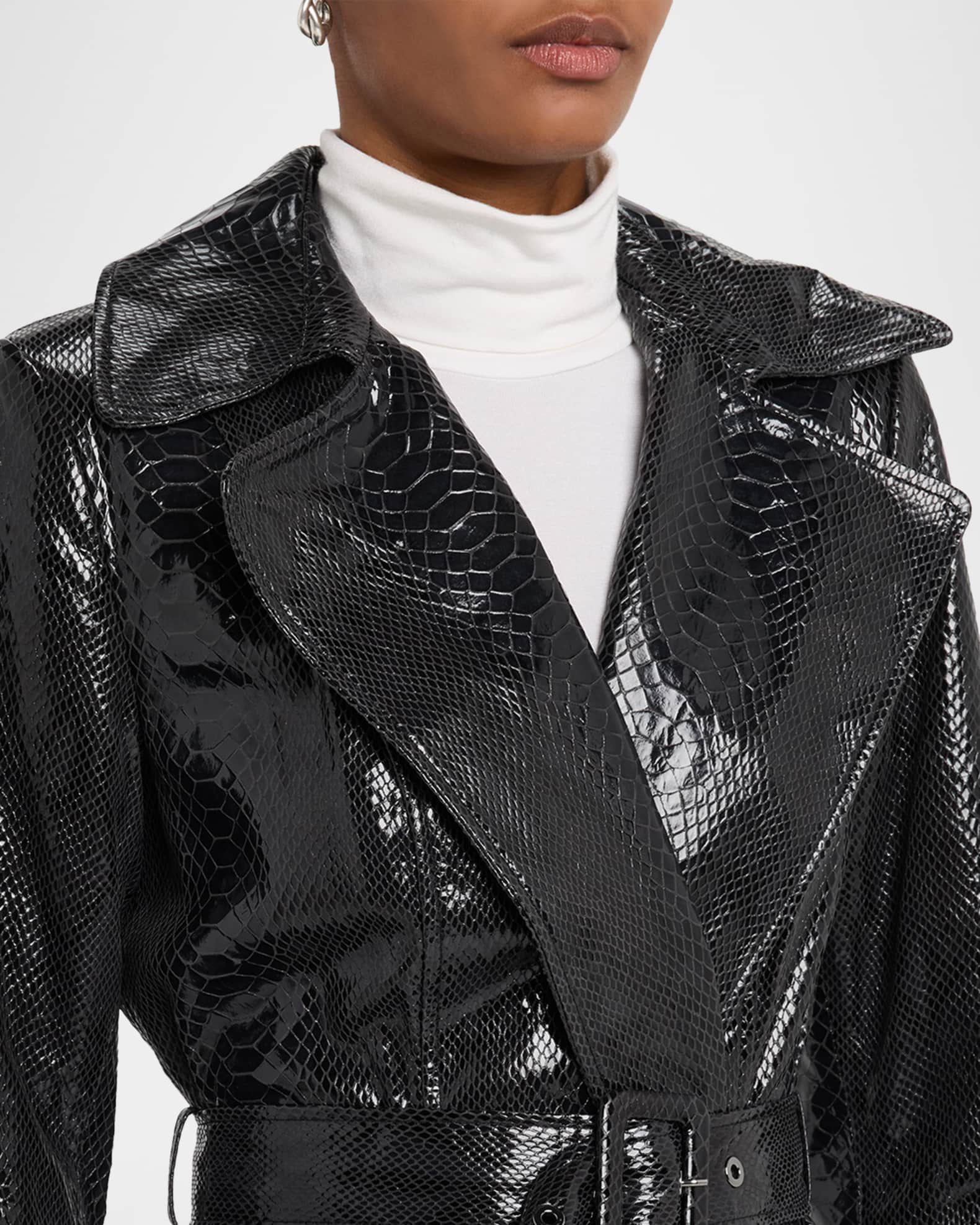 Gorski Python-Embossed Metis Suede Belted Trench Coat | Neiman Marcus