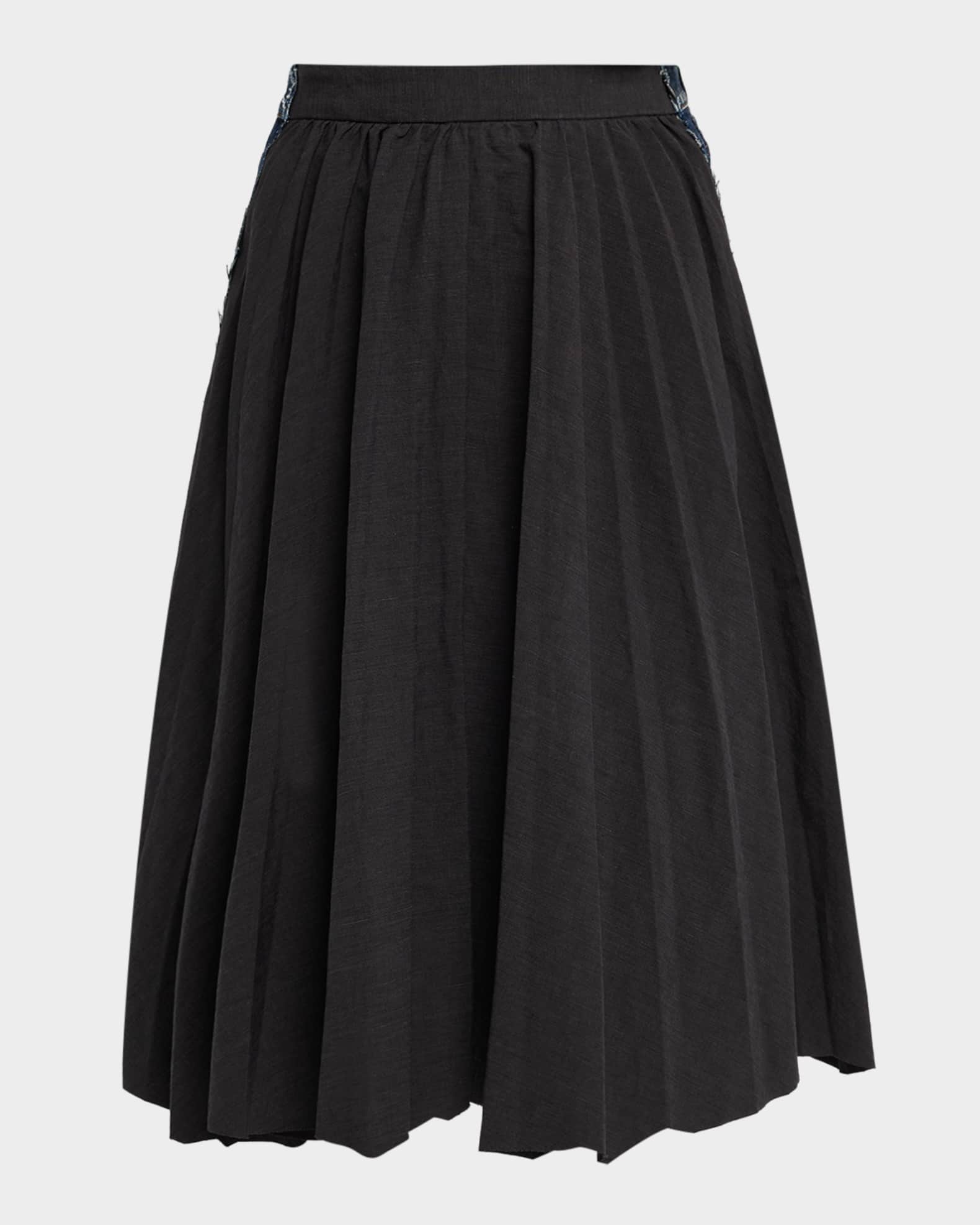 BALENCIAGA v waist denim skirt スカート Balenciaga Hybrid Pleated Denim Midi Skirt | Neiman Marcus