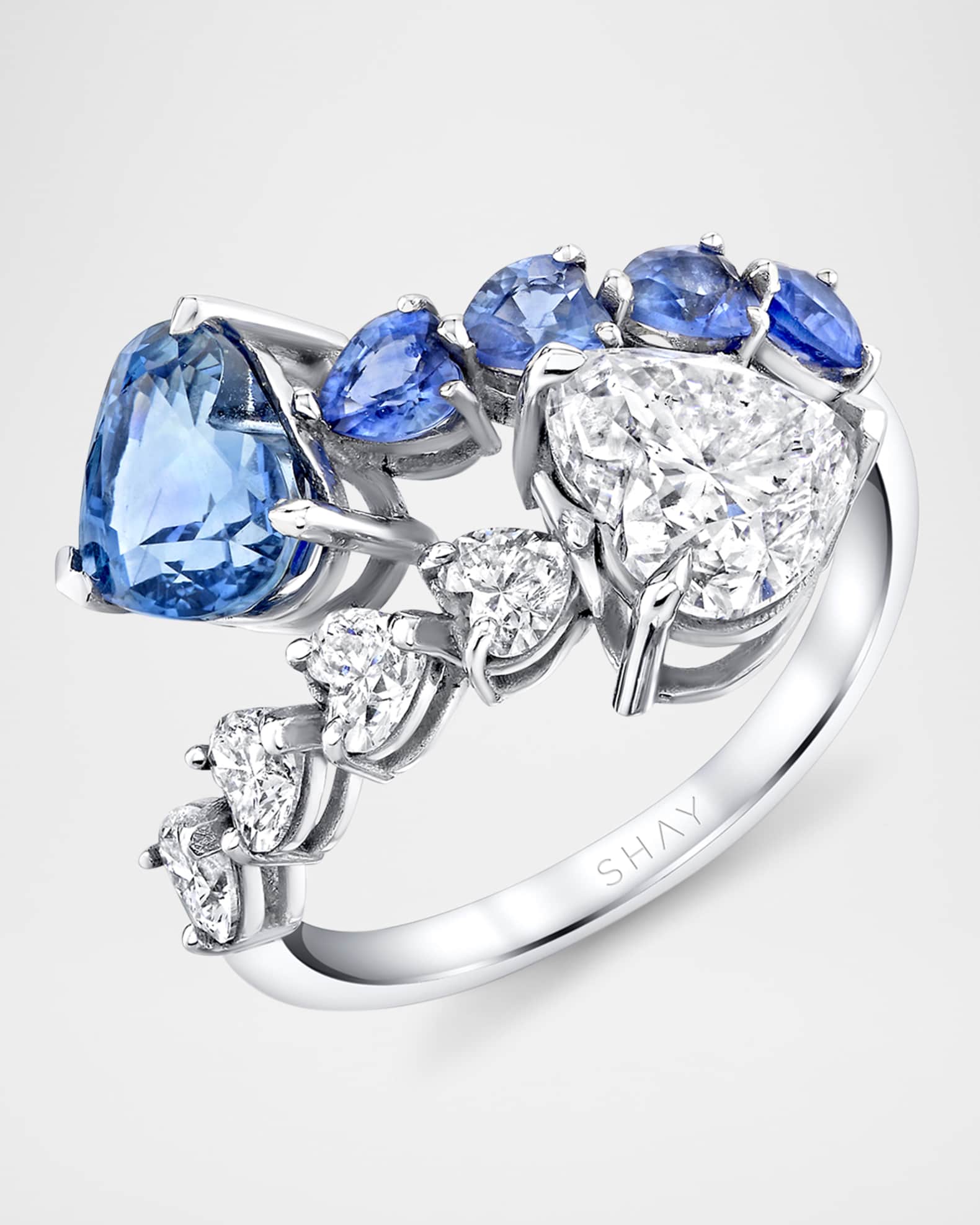 Ceylon Blue Sapphire and Diamond Heart Bypass Ring 0