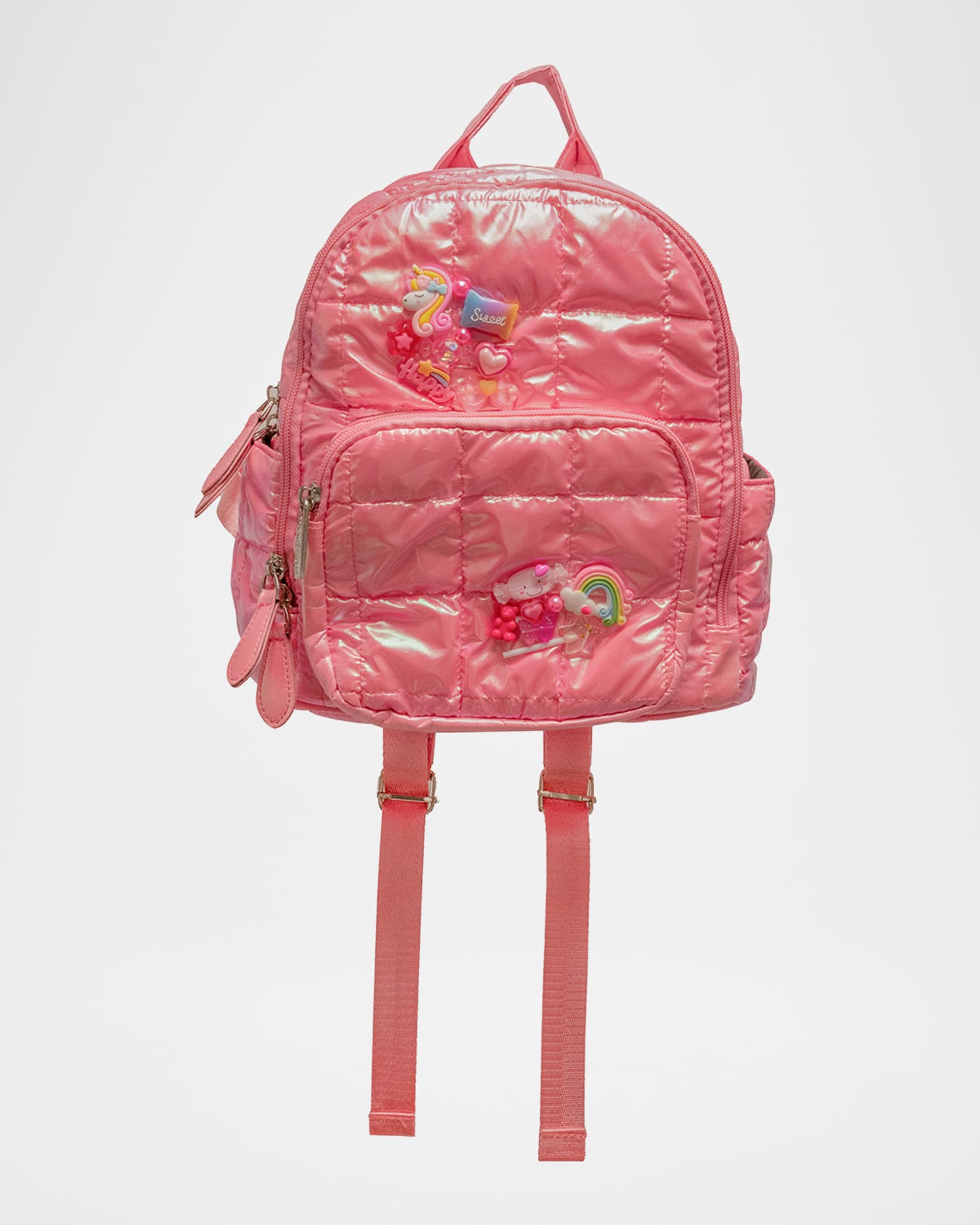 Kid's Charm-Embellished Quilted Puffy Mini Backpack 0