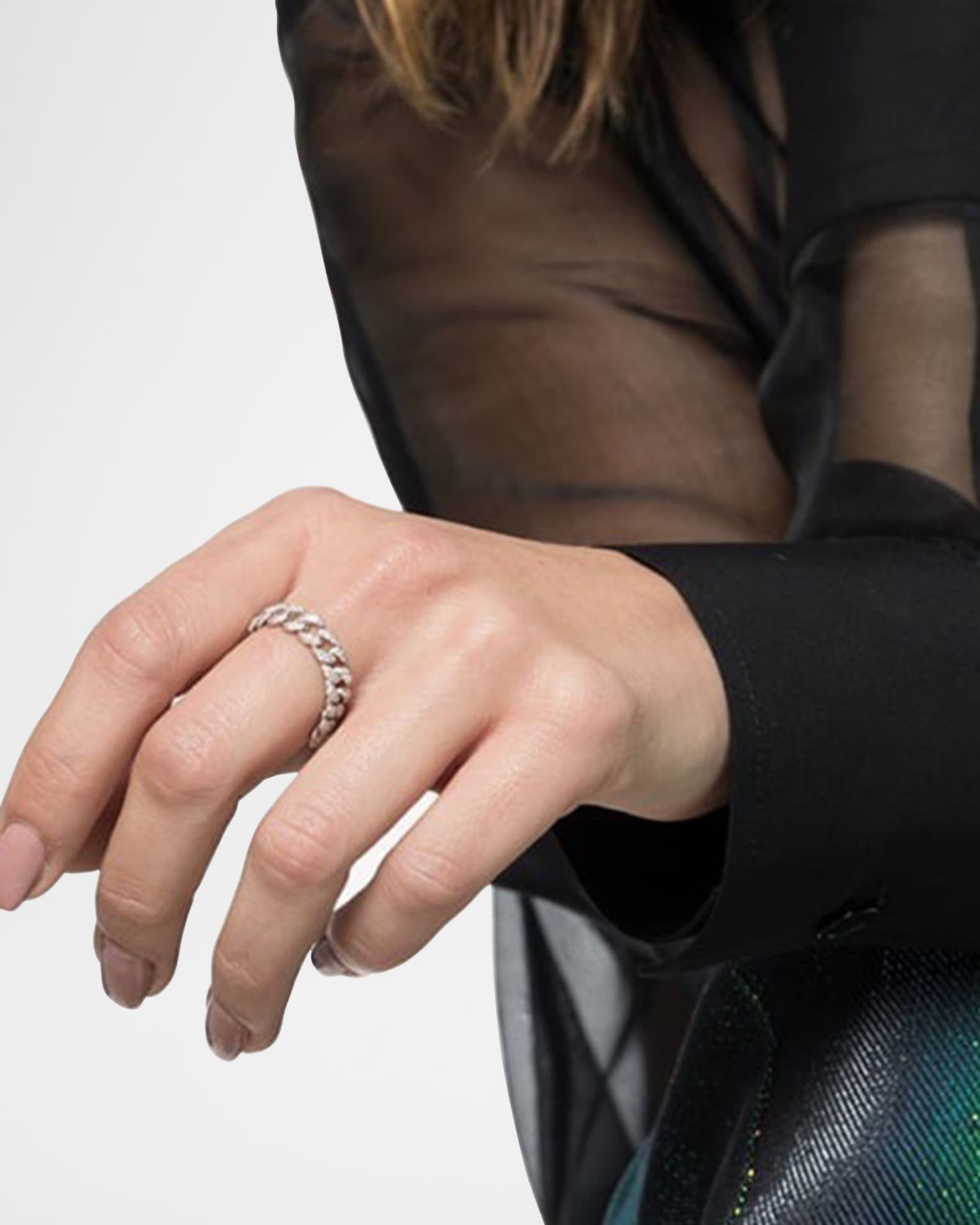 ●ONE BRILLIANT● ShayOB527Pumpkin 5009360825 SHAY 18K White Gold Mini Pave Diamond Link Ring | Neiman Marcus