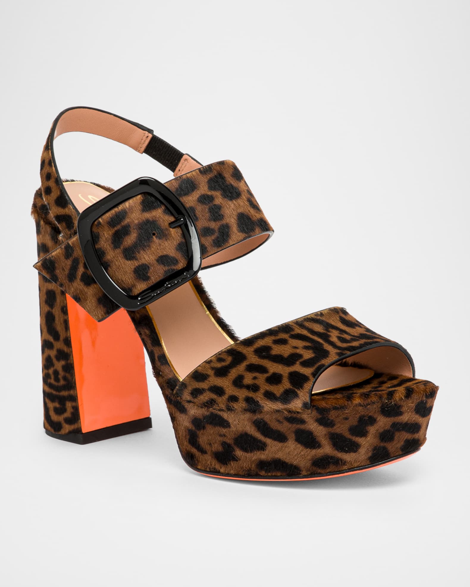 Santoni Bruxel Leopard-Print Calf Hair Platform Sandals | Neiman