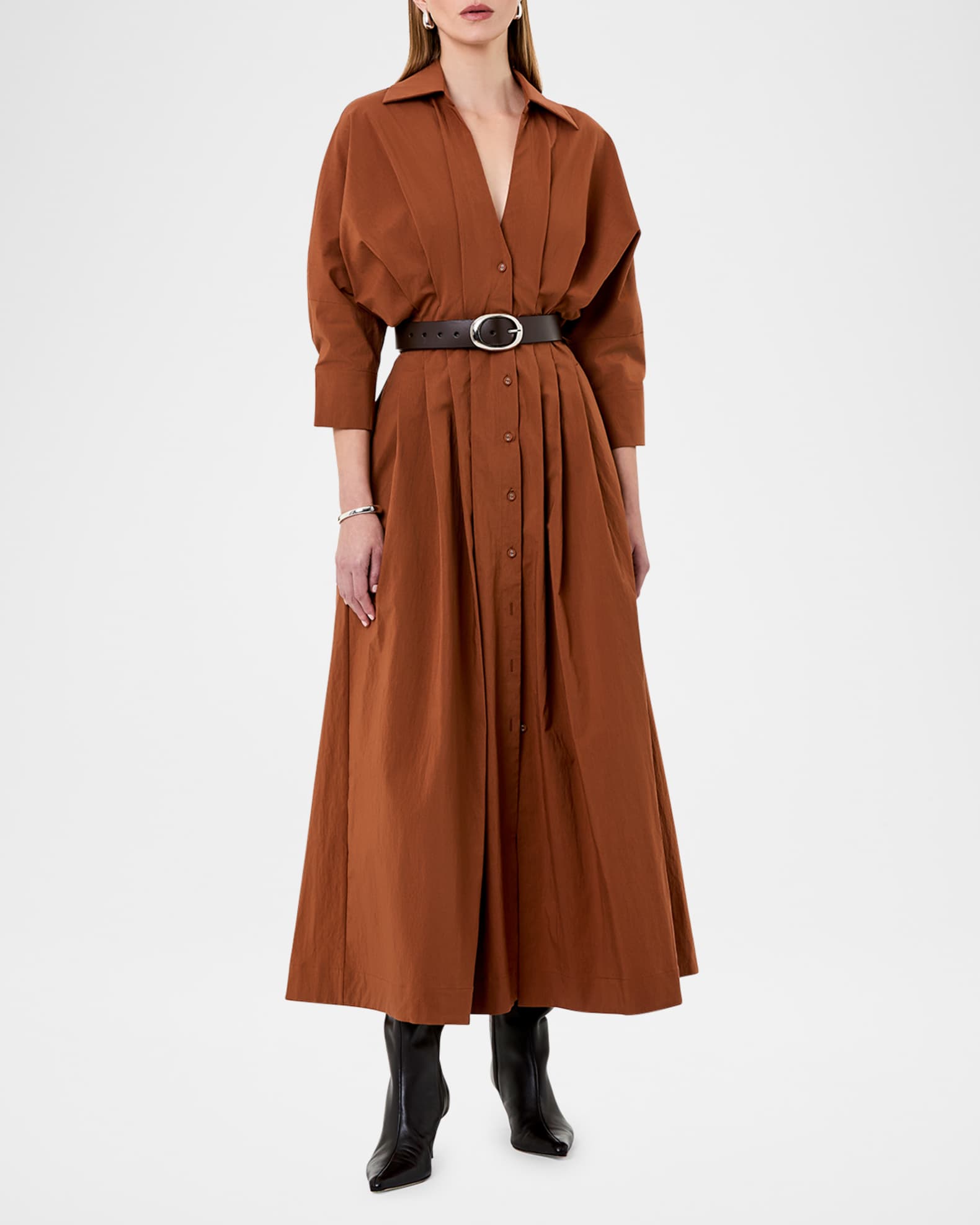 Lanae Pleated Dolman-Sleeve Maxi Shirtdress 1