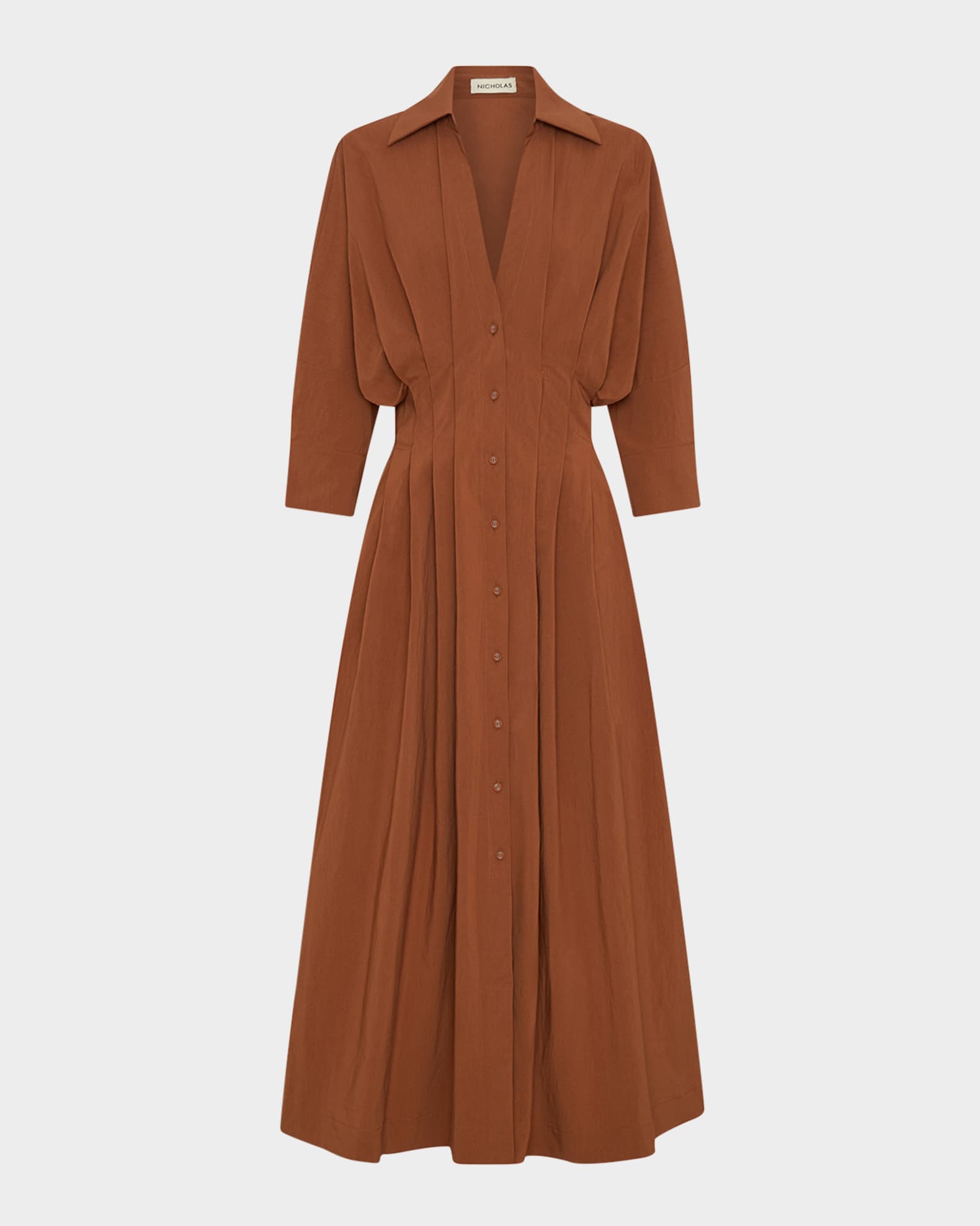 Lanae Pleated Dolman-Sleeve Maxi Shirtdress 0