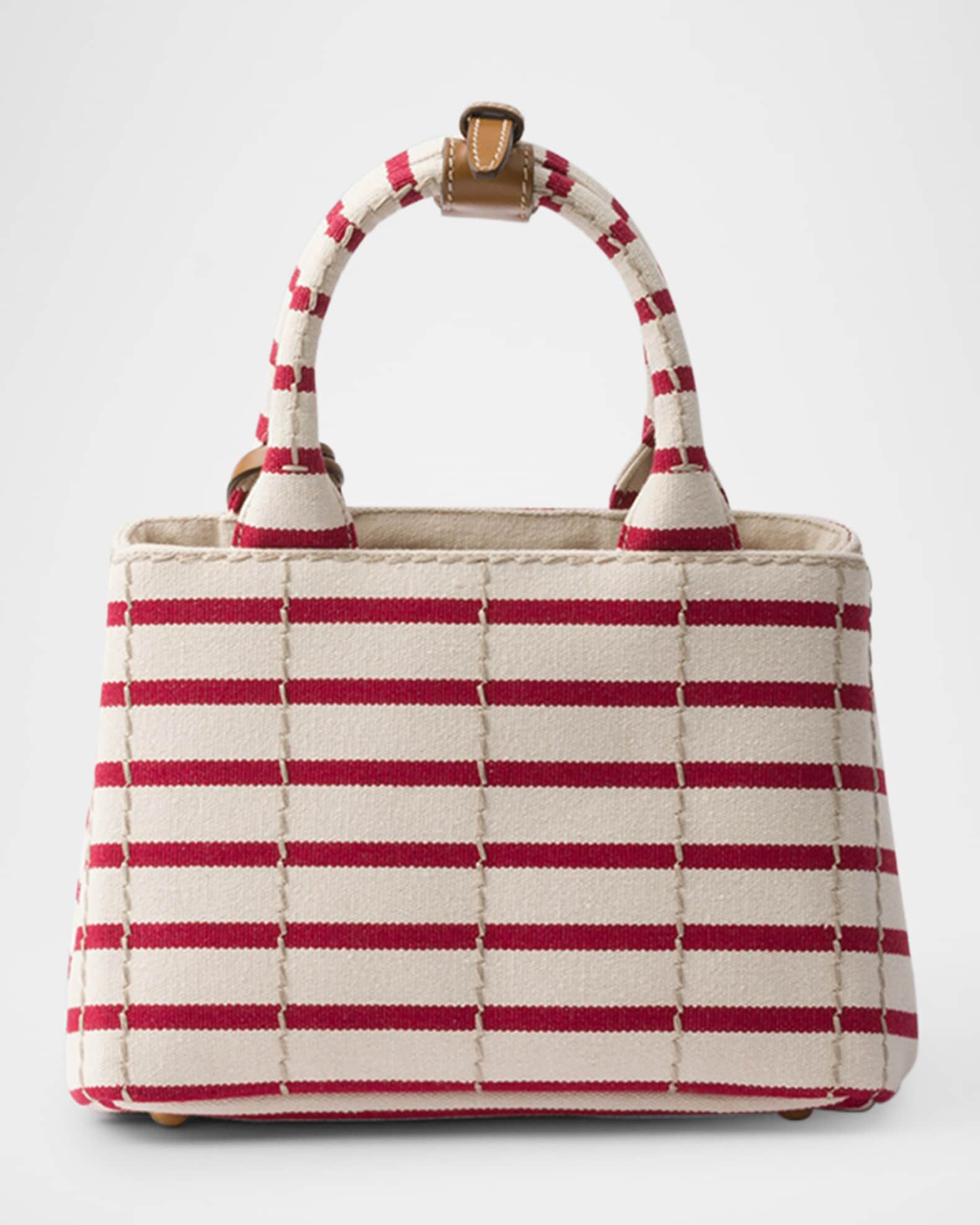 Prada Jardiniere striped cotton canvas mini-bag ハンドバッグ Pomegranate Yellow/Red Prada Jardinière striped cotton