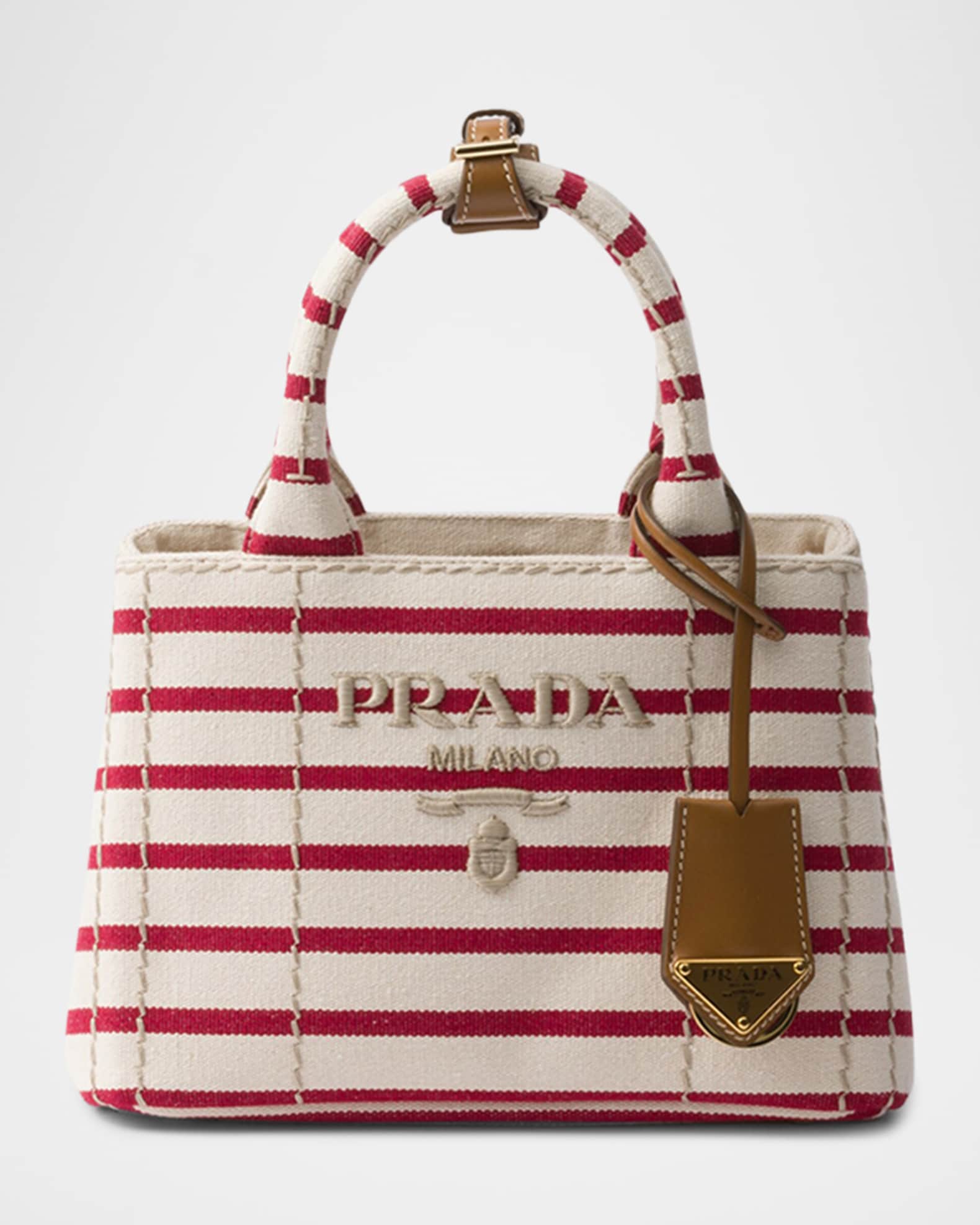 Striped Cotton Canvas Mini Top-Handle Bag 0