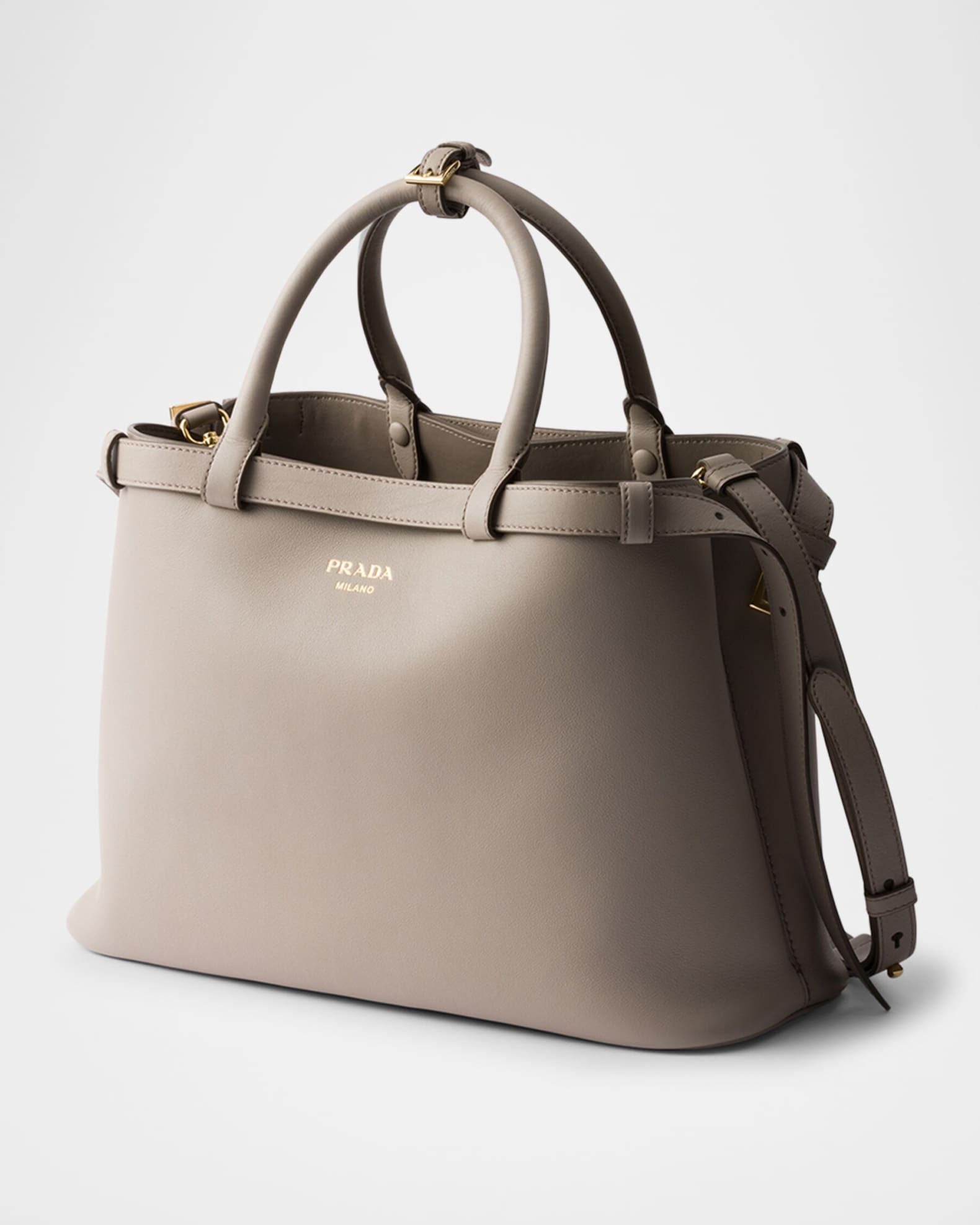 New Prada Argilla Grey Vitello Phenix Leather Double Zip