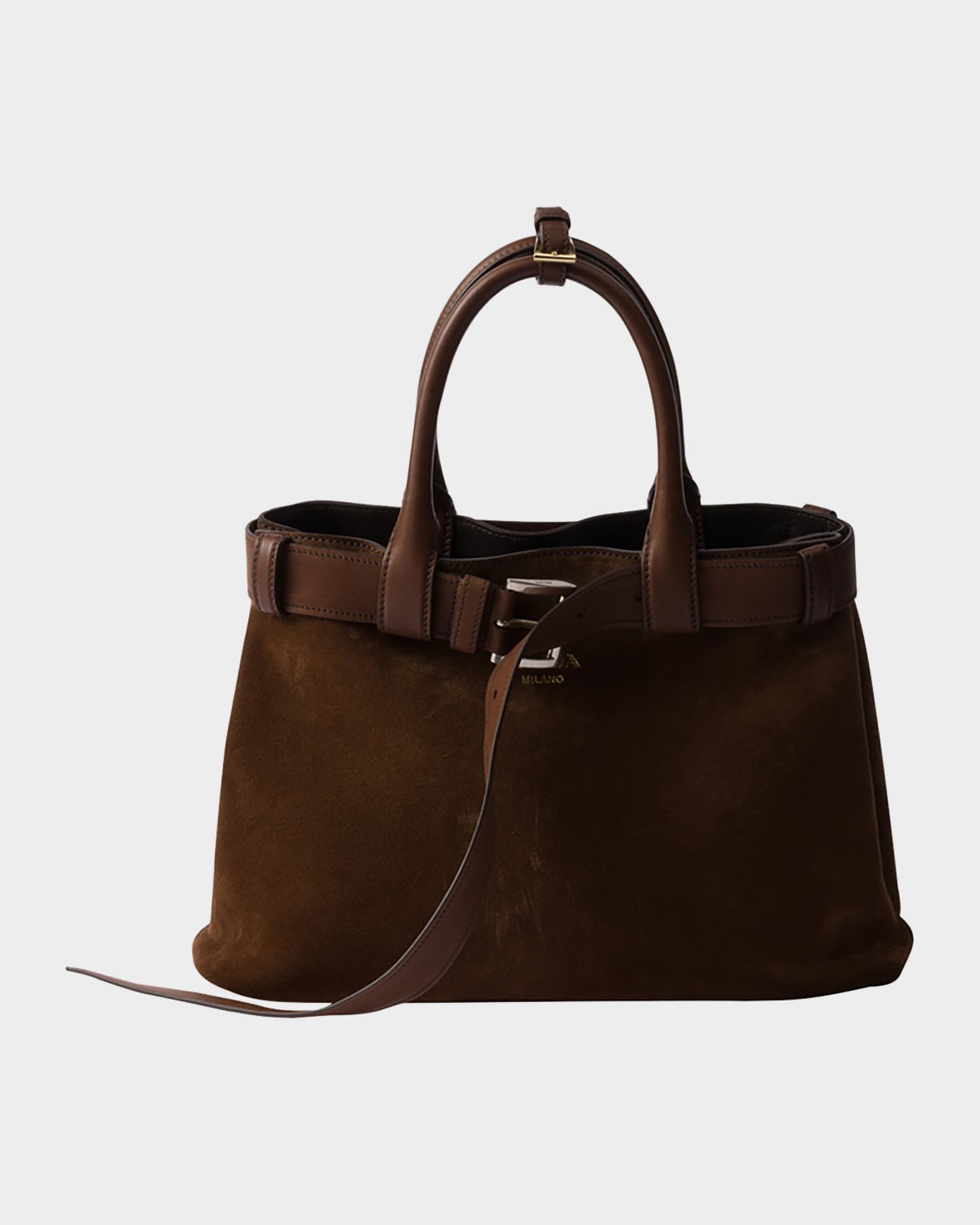 Buckle Suede Top-Handle Bag 0