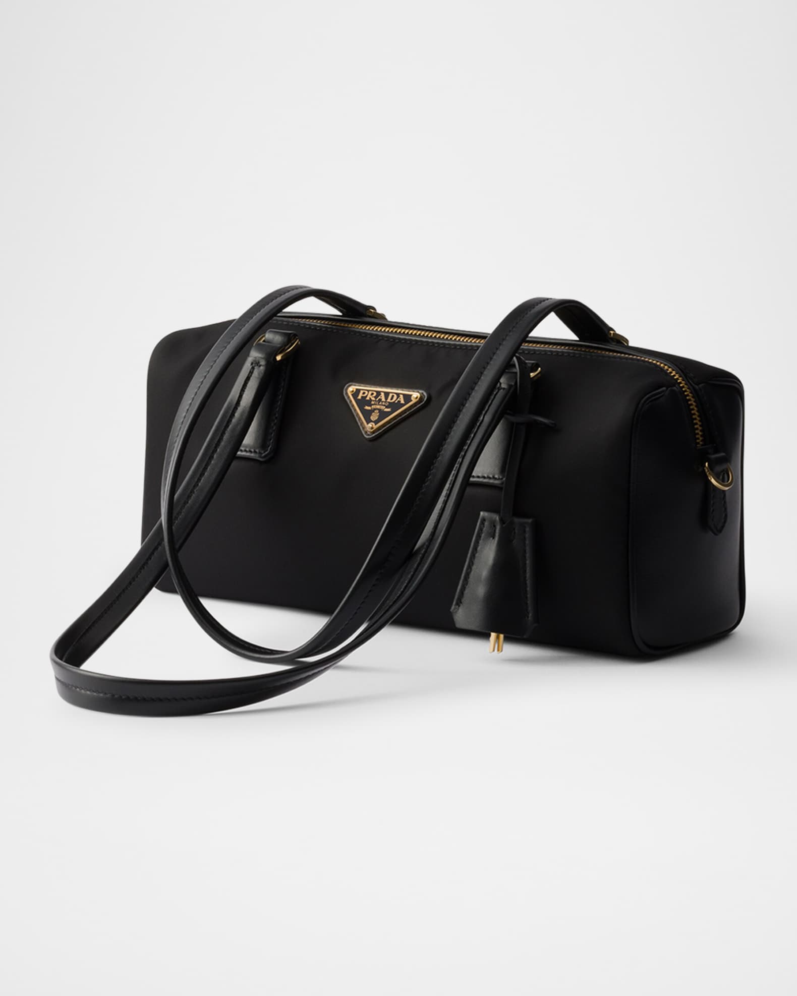 Re-Nylon and Leather Medium Top-Handle Bag with Padlock 1