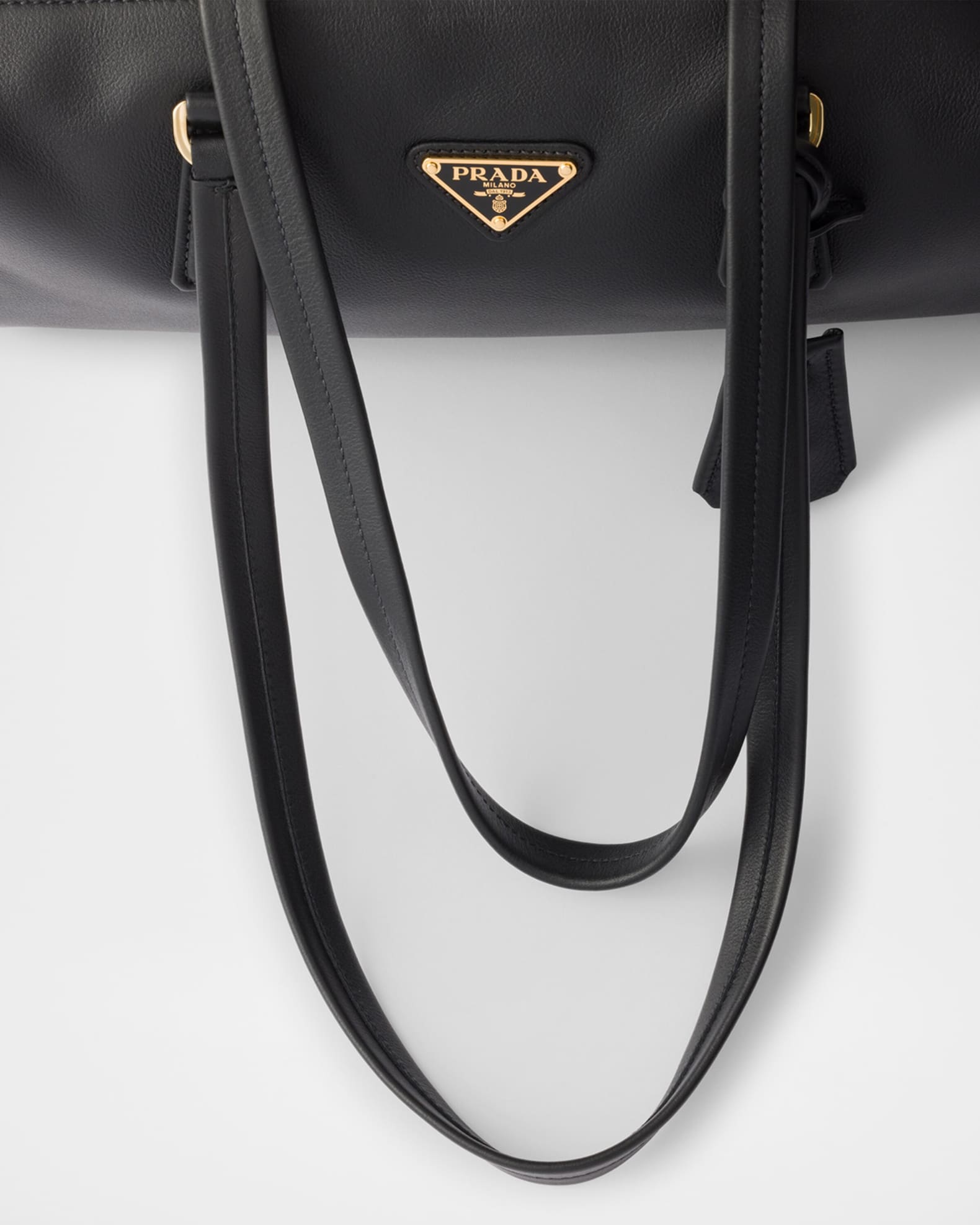 Prada Medium Leather East-West Top-Handle Bag with Padlock