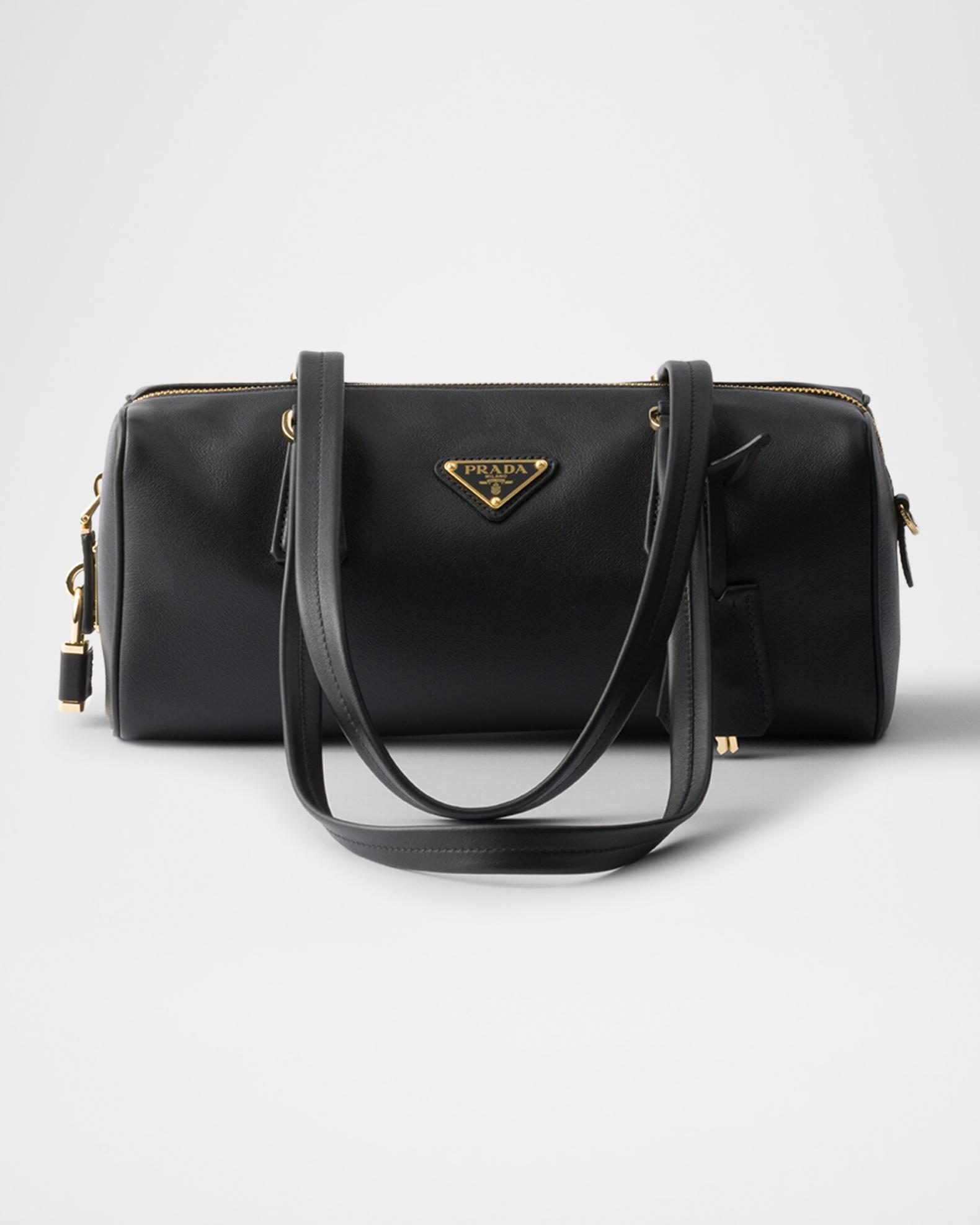 Prada Medium Leather East-West Top-Handle Bag with Padlock