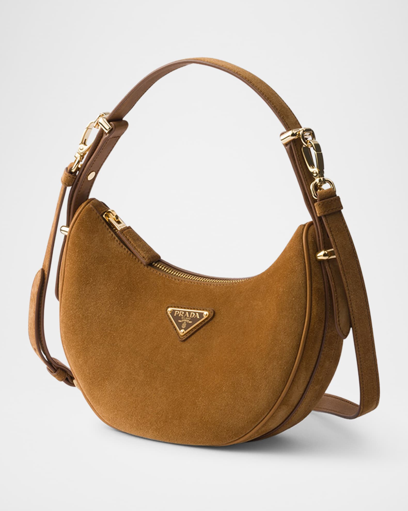 Prada Arque Crescent Suede Shoulder Bag | Neiman Marcus