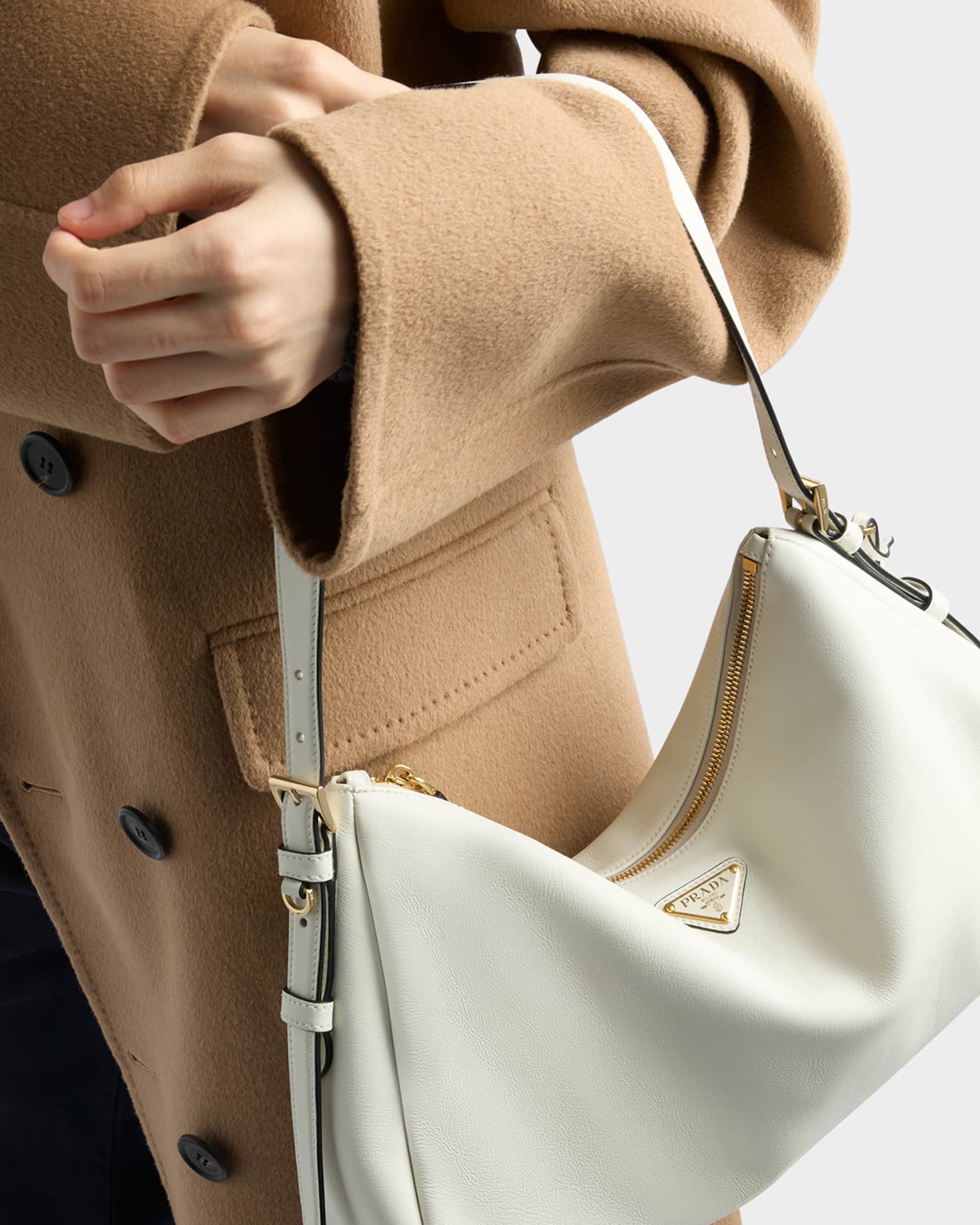 Prada Aimee Large Calfskin Leather Shoulder Bag | Neiman Marcus