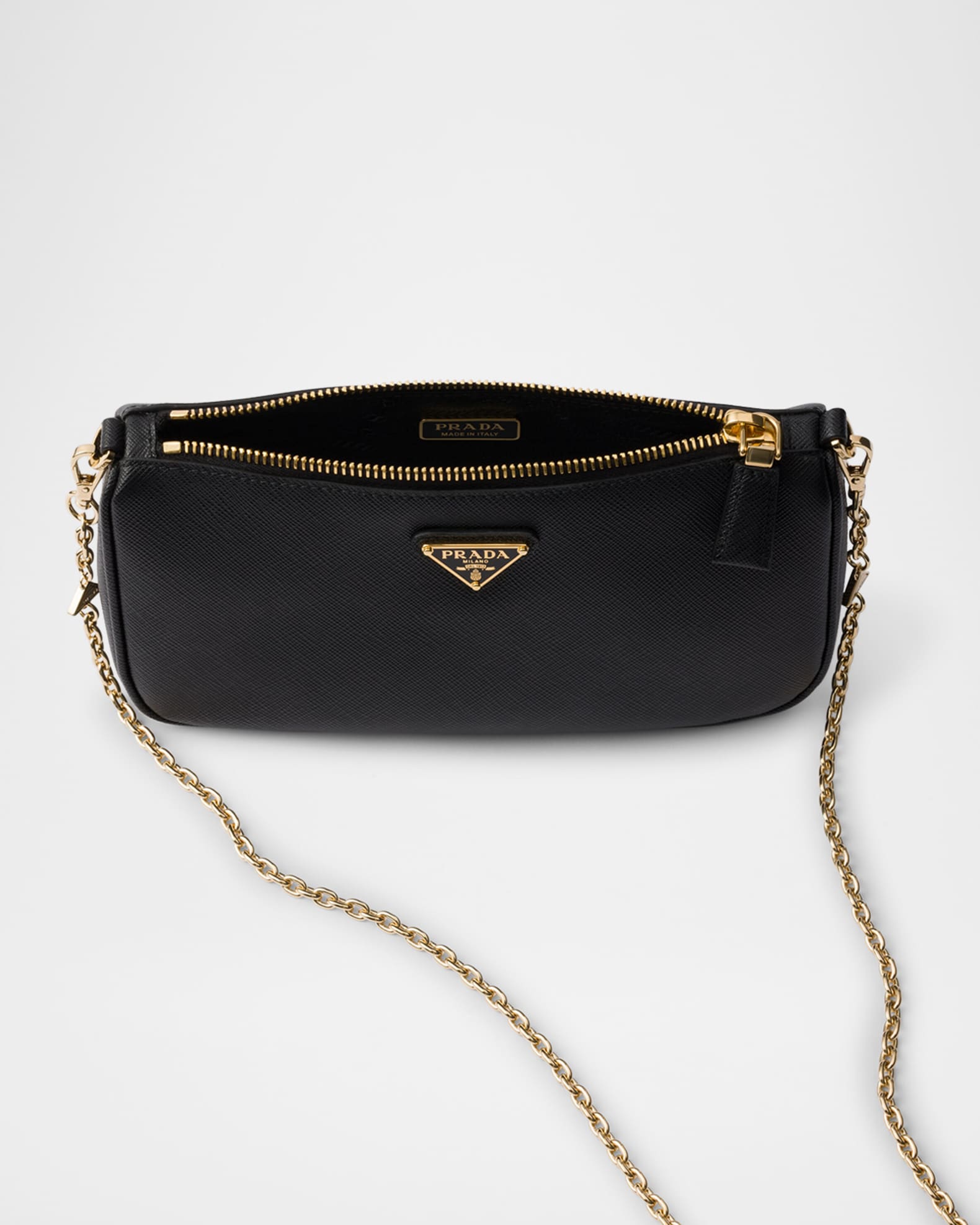 【PRADA】SAFFIANO CHAIN SHOULDER BAG PRADA Saffiano Lux Sidonie Small Chain Crossbody Bag Black