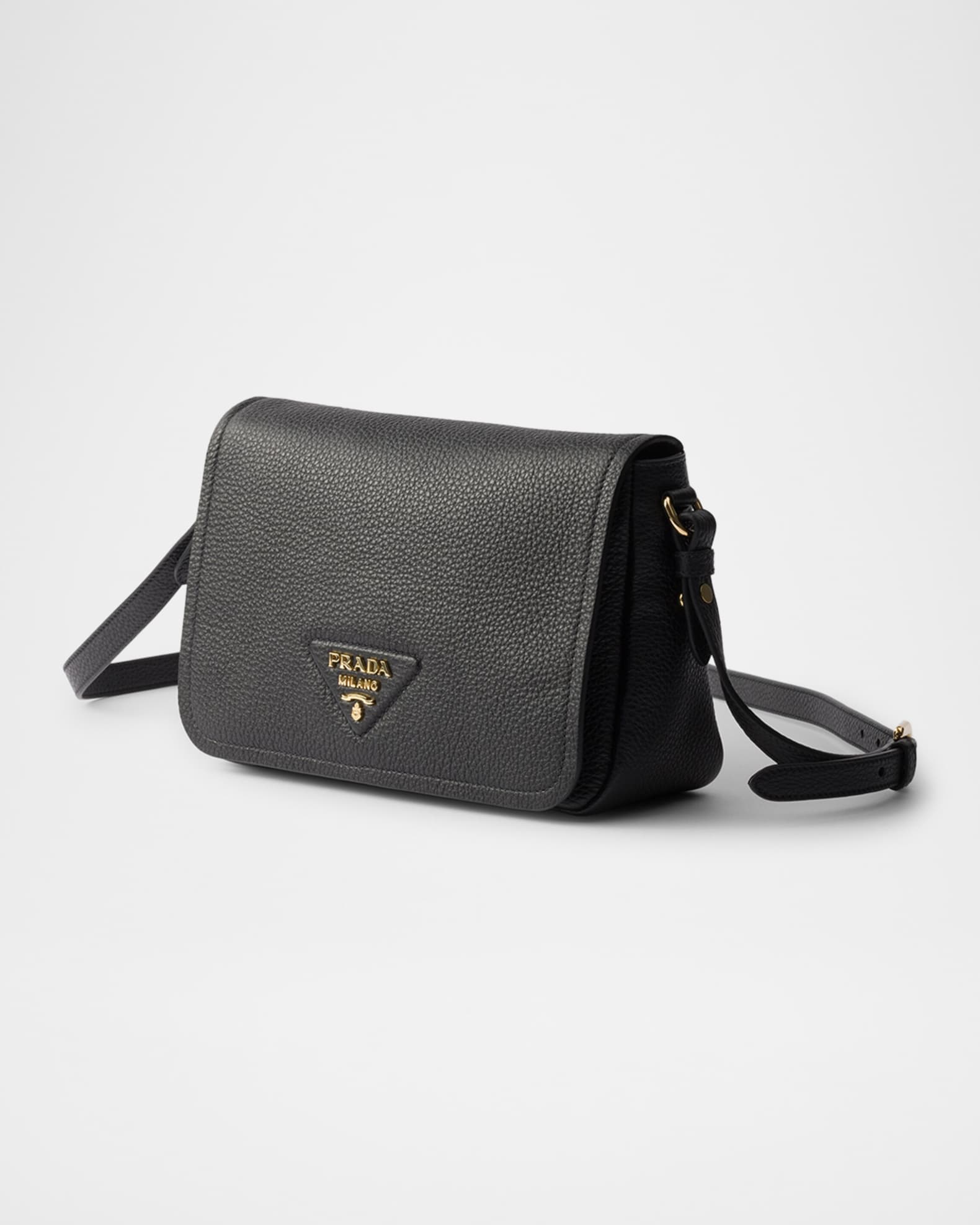 Prada Grained Leather Flap Shoulder Bag | Neiman Marcus