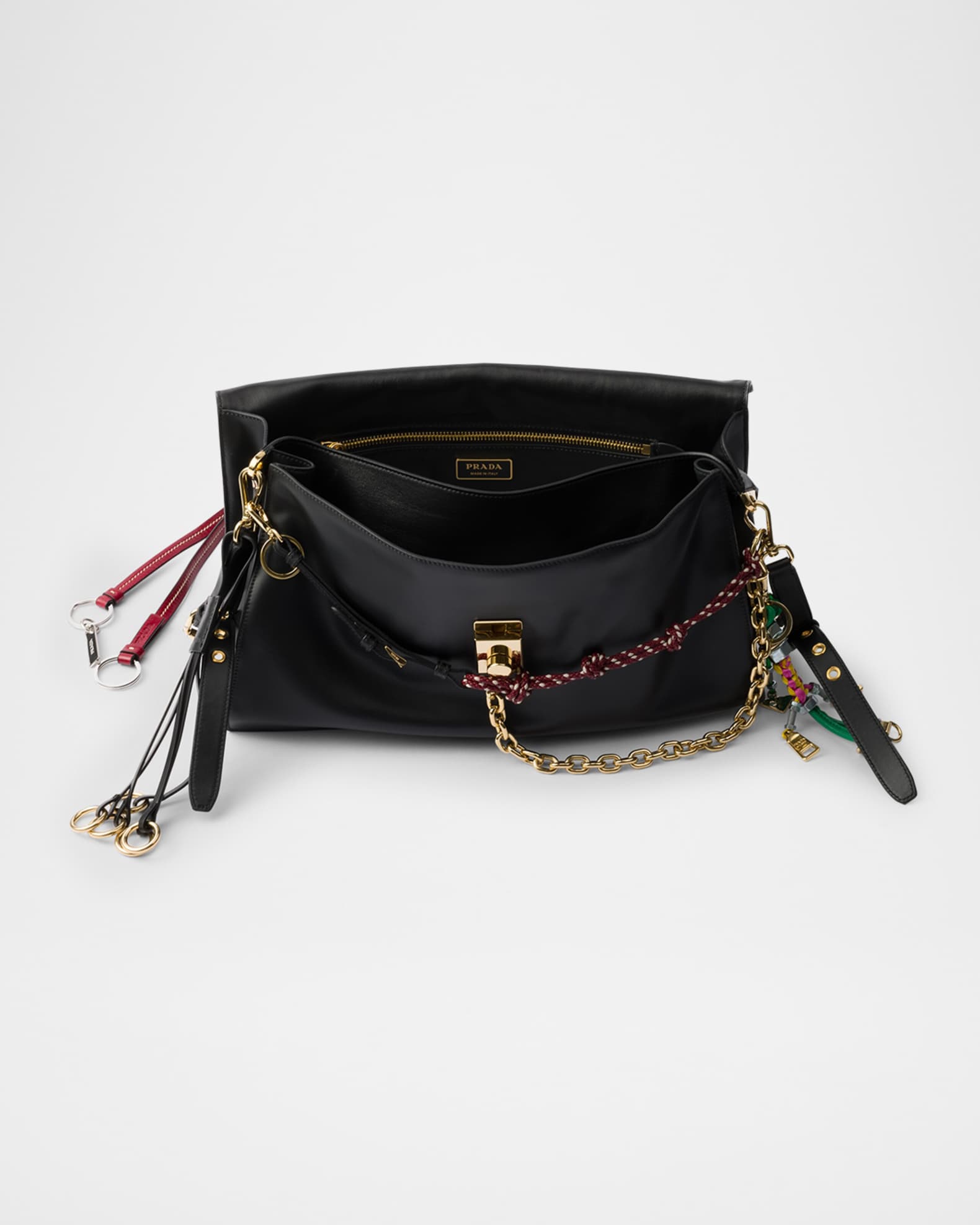 Prada Soft Sound Large Leather Shoulder Bag with Charms
