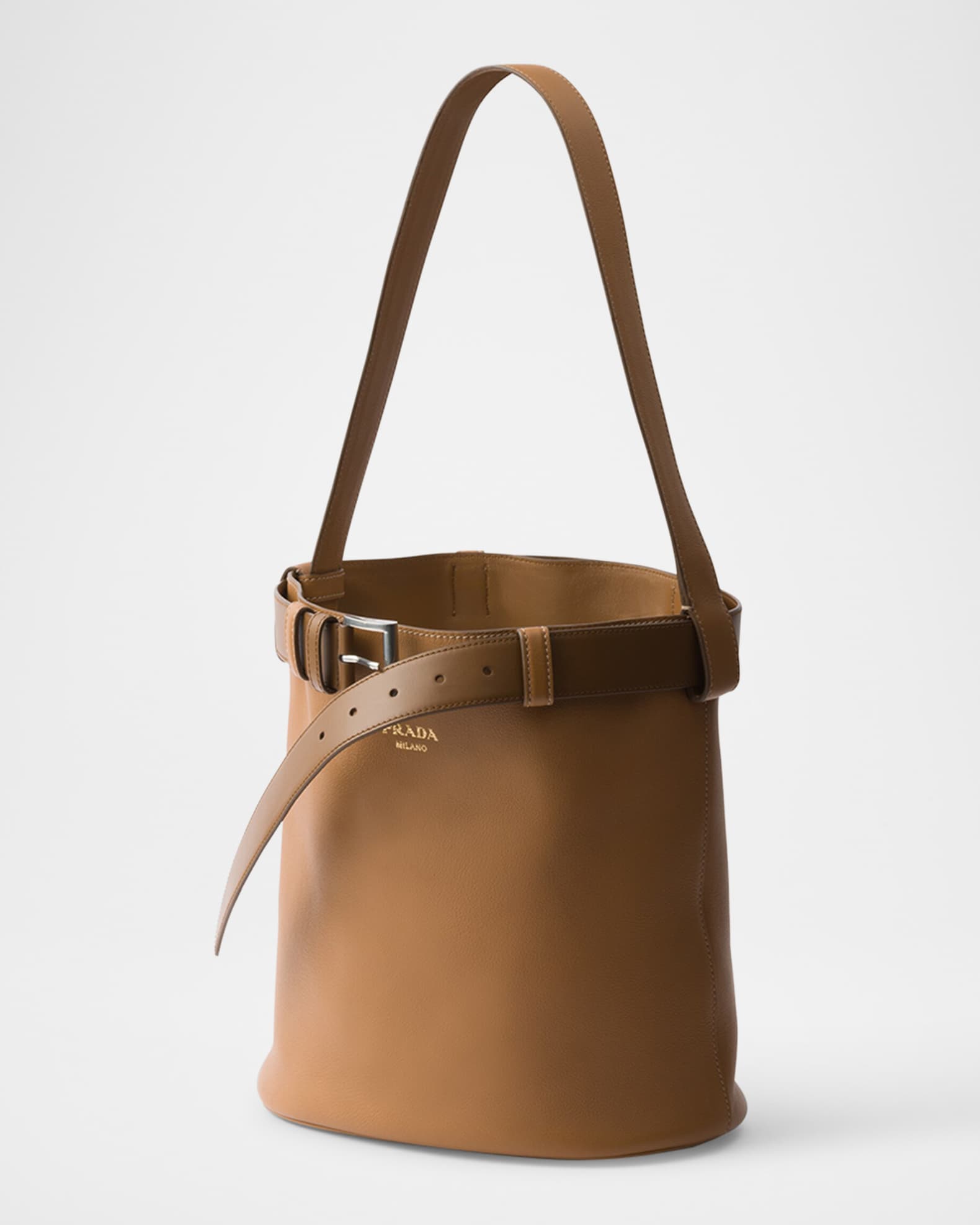 Buckle Leather Bucket Bag with Belt 1