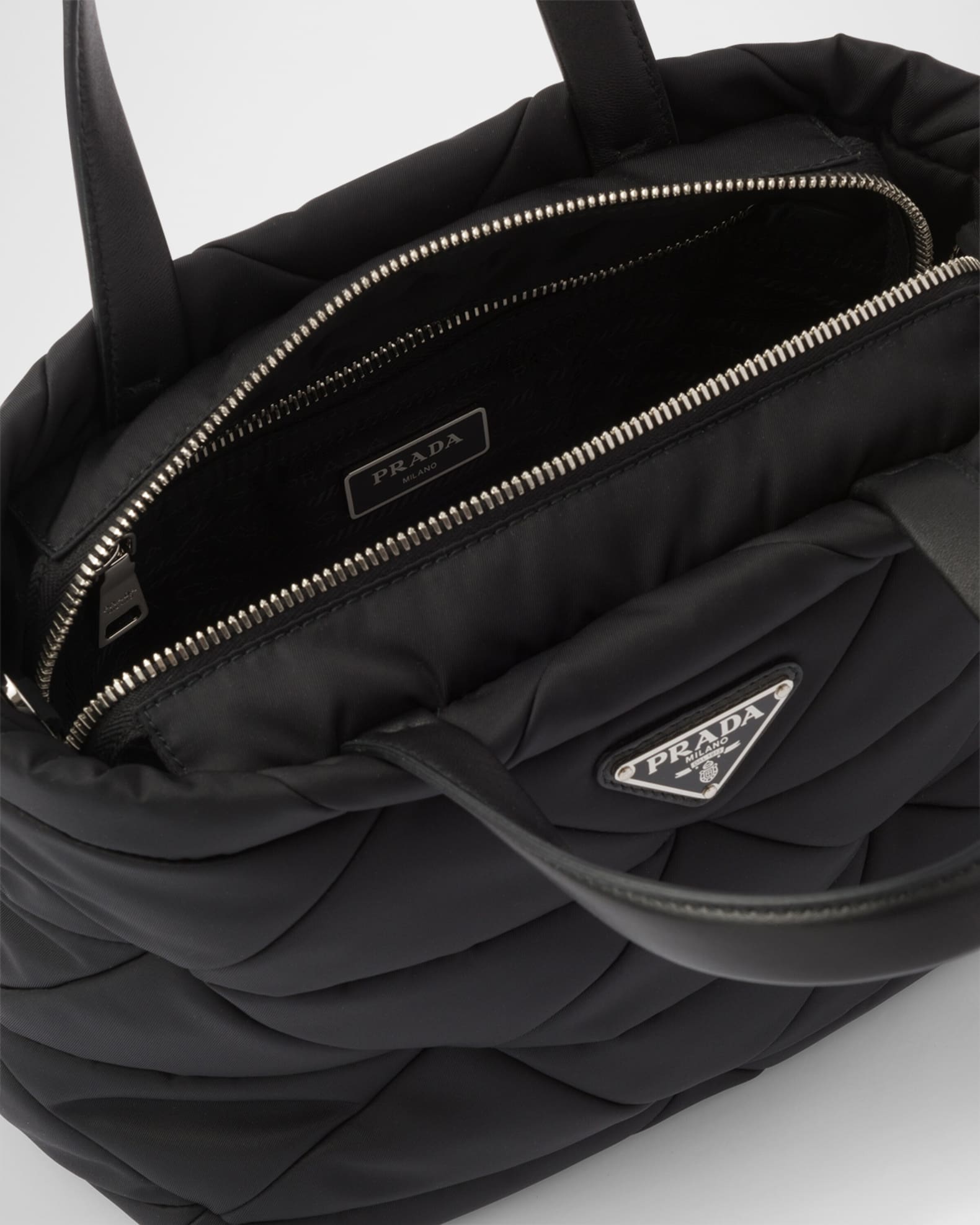 【PRADA】QUILTED NYLON TOTEBAG Prada Padded Triangle-Quilted Re-Nylon Tote Bag | Neiman Marcus