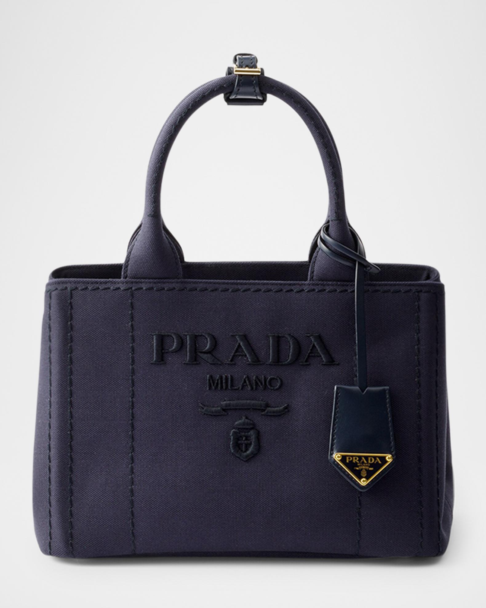 Prada Small Cotton Canvas Top-Handle Bag | Neiman Marcus