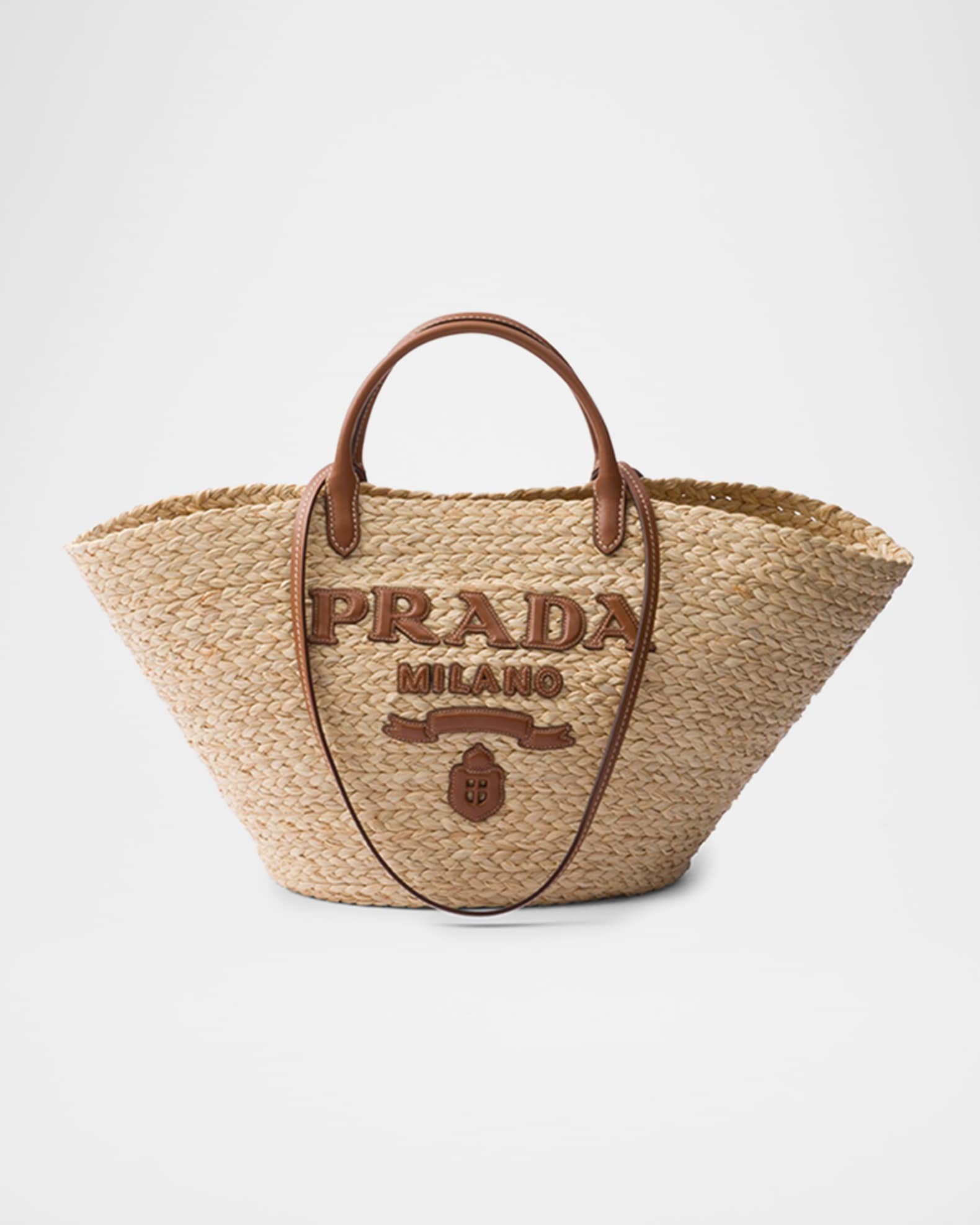 トートバッグ PRADA Raffia Handbag Prada Large Raffia and Leather Tote Bag | Neiman Marcus
