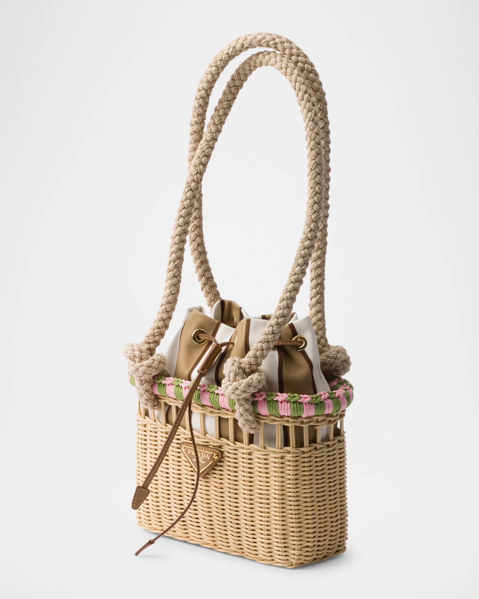 Prada Rattan Basket Drawstring Mini Shoulder Bag | Neiman Marcus