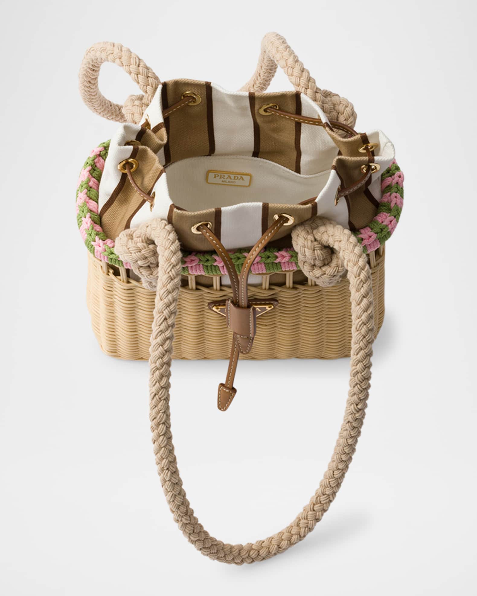Prada Rattan Basket Drawstring Mini Shoulder Bag | Neiman Marcus