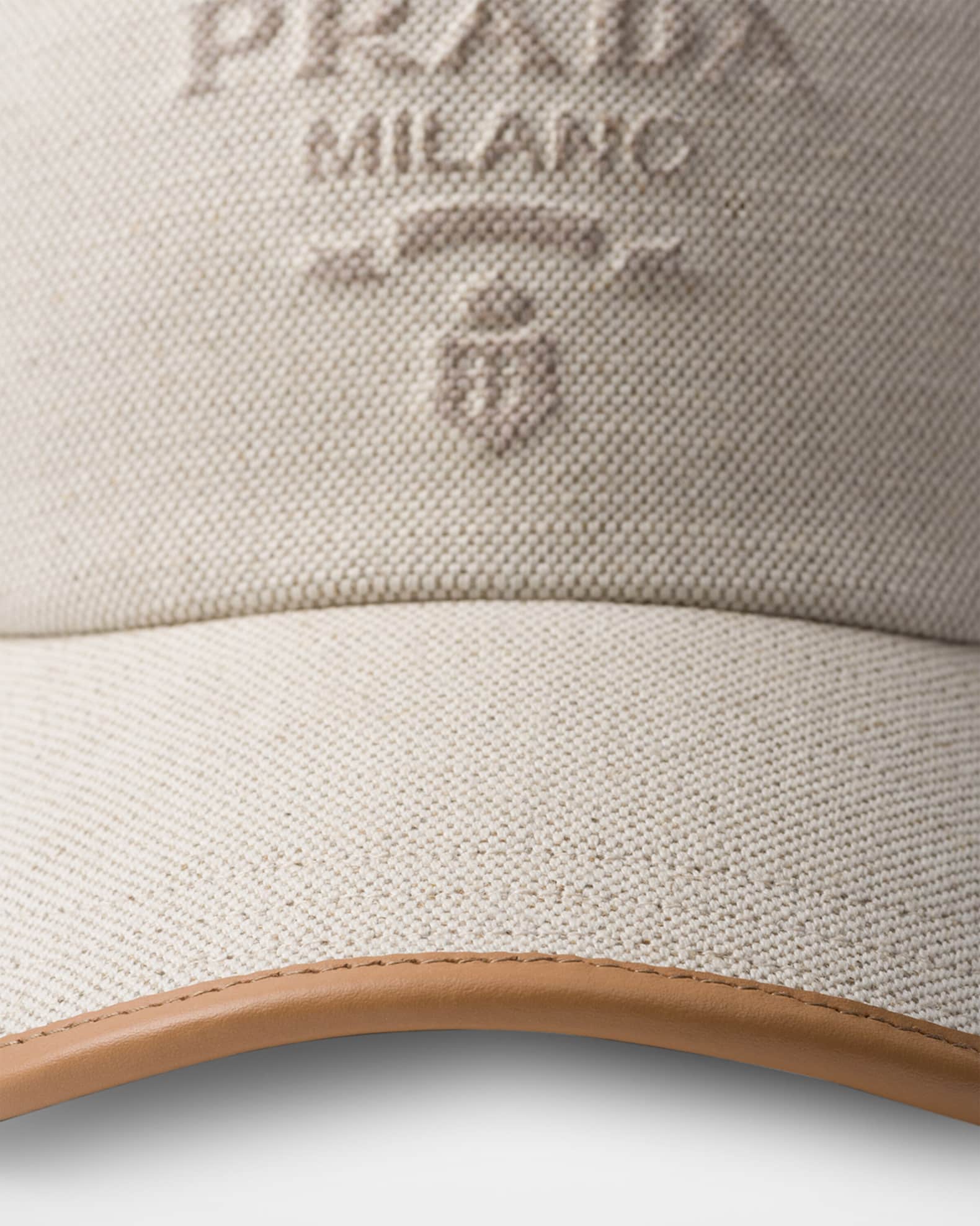 Prada Logo Linen-Blend Baseball Cap | Neiman Marcus