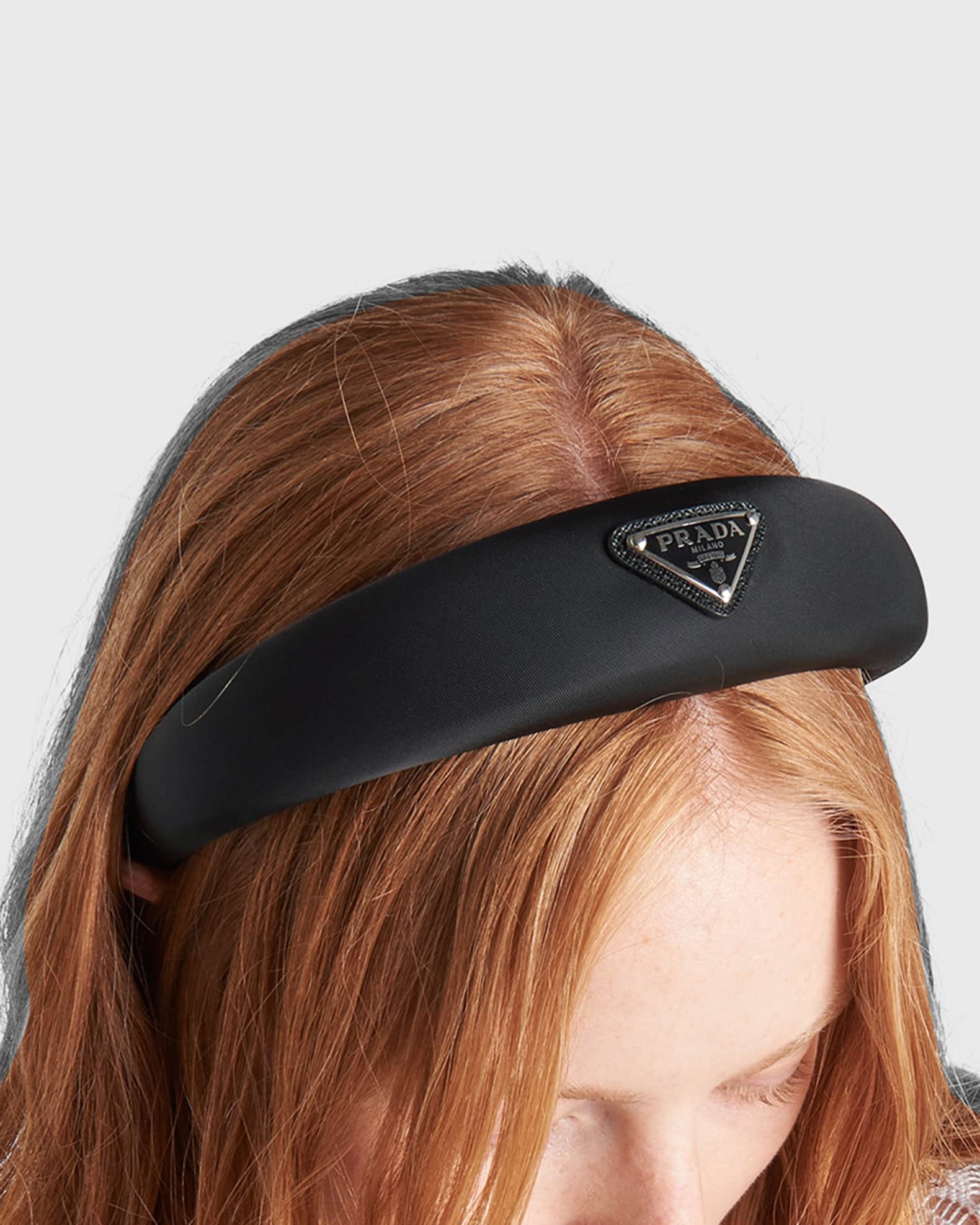 Prada Triangle Logo Padded Re-Nylon Headband | Neiman Marcus