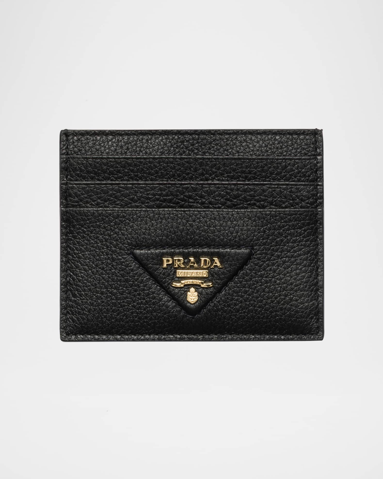 Prada Triangle Logo Leather Card Holder | Neiman Marcus