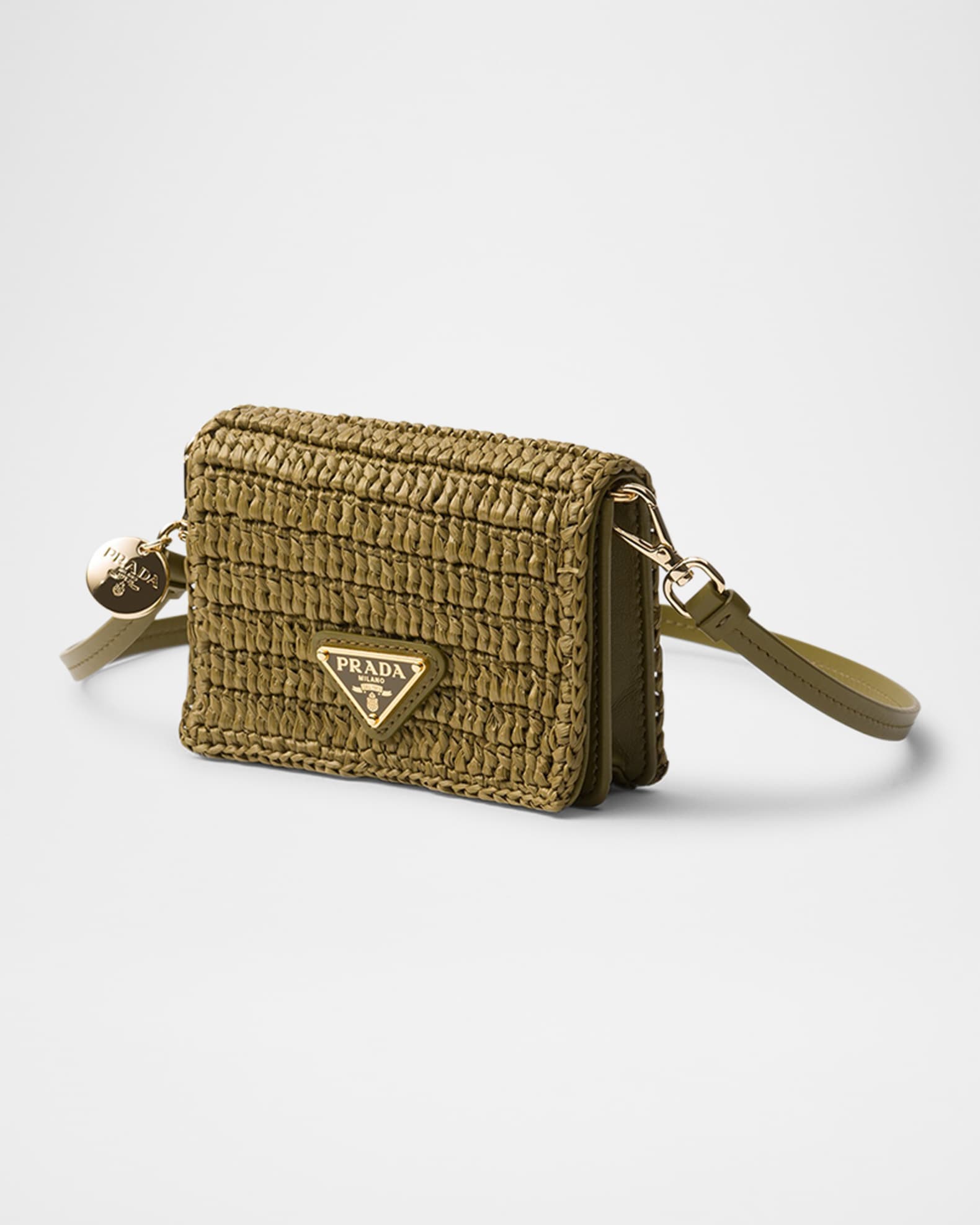 【関税&送料込】Prada Olive Green Raffia Card Holder Prada Raffia Card Holder | italist