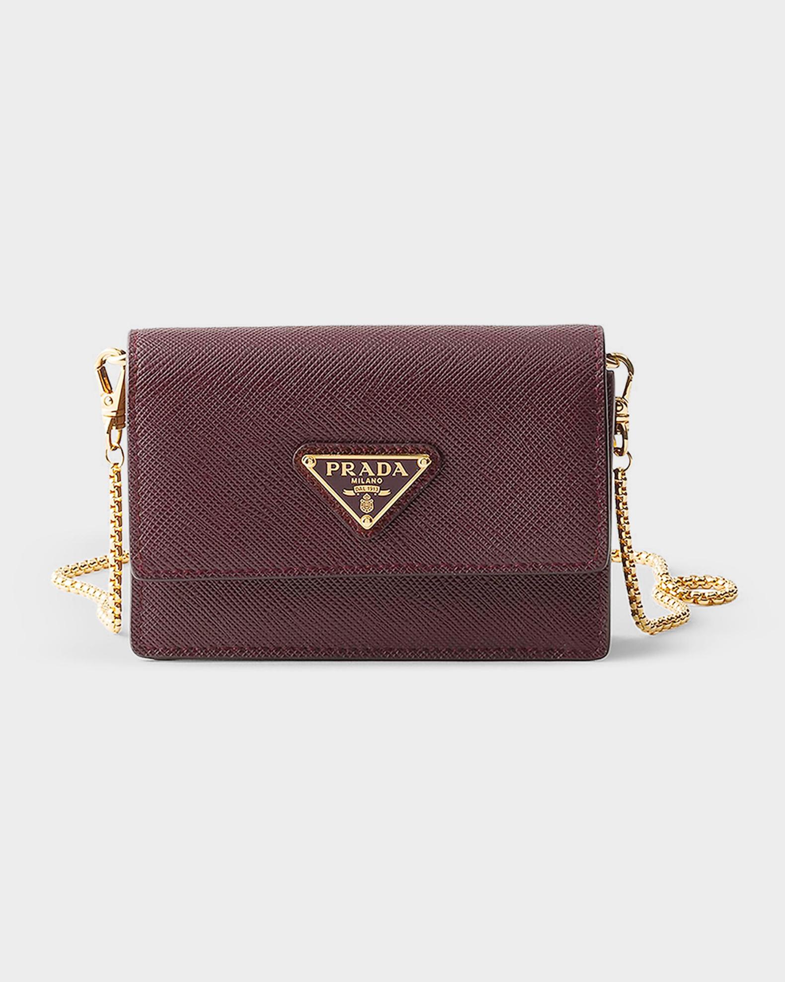 Prada Saffiano Leather Card Holder with Shoulder Strap | Neiman Marcus
