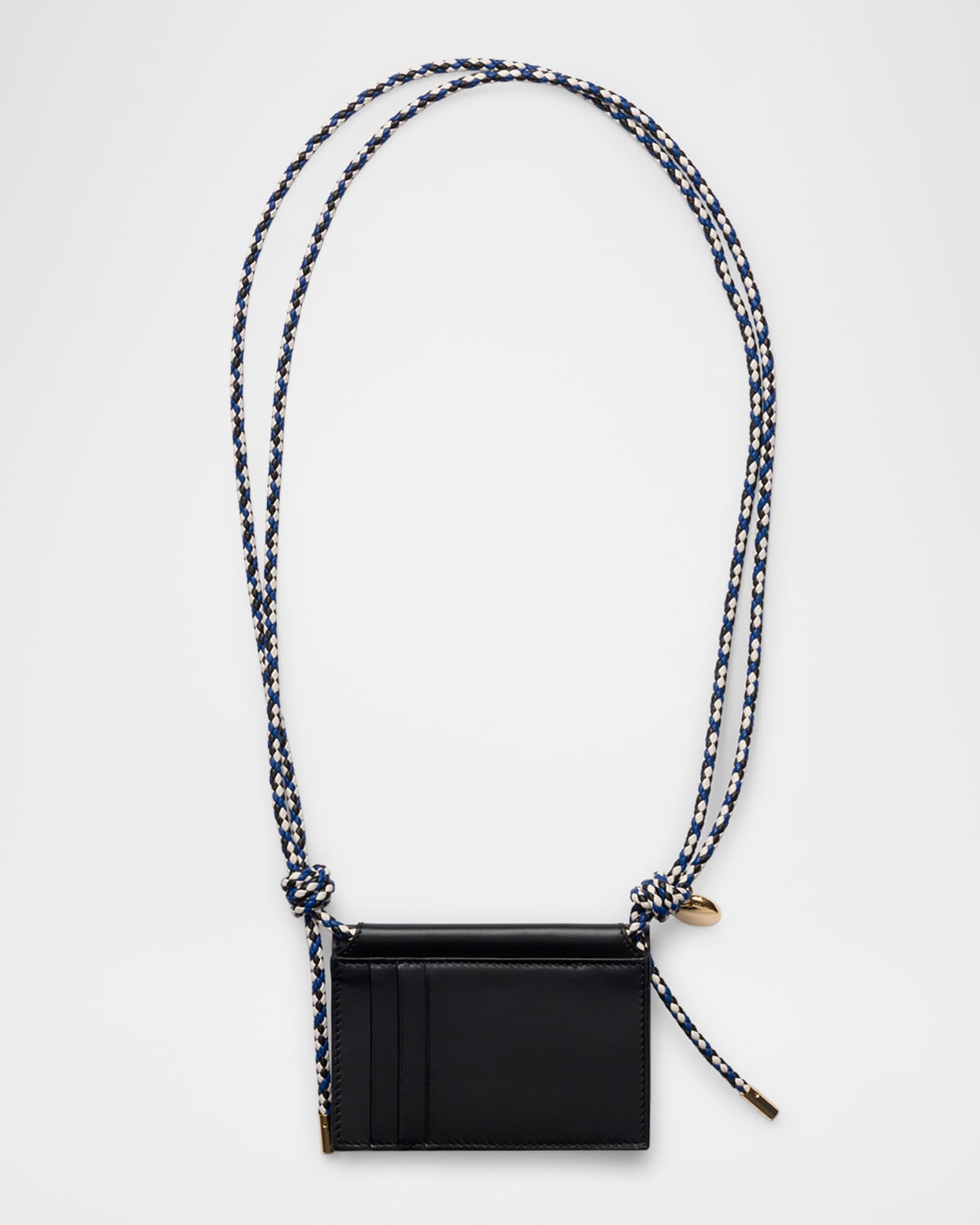 Prada Leather Card Holder with Braided Shoulder Strap