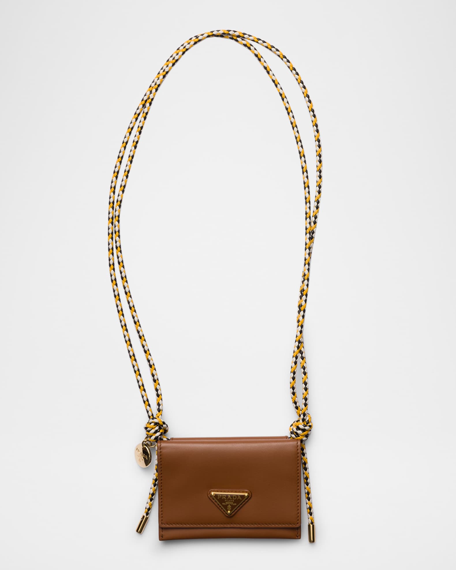 Prada Leather Card Holder with Braided Shoulder Strap | Neiman Marcus