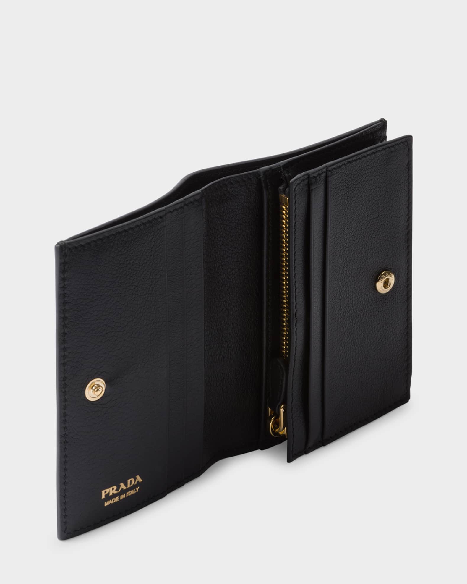 PRADA新作【1MV204_2DYG SAFFIANO+CALF MINI WALLET】 Black Small Saffiano Leather Wallet | PRADA