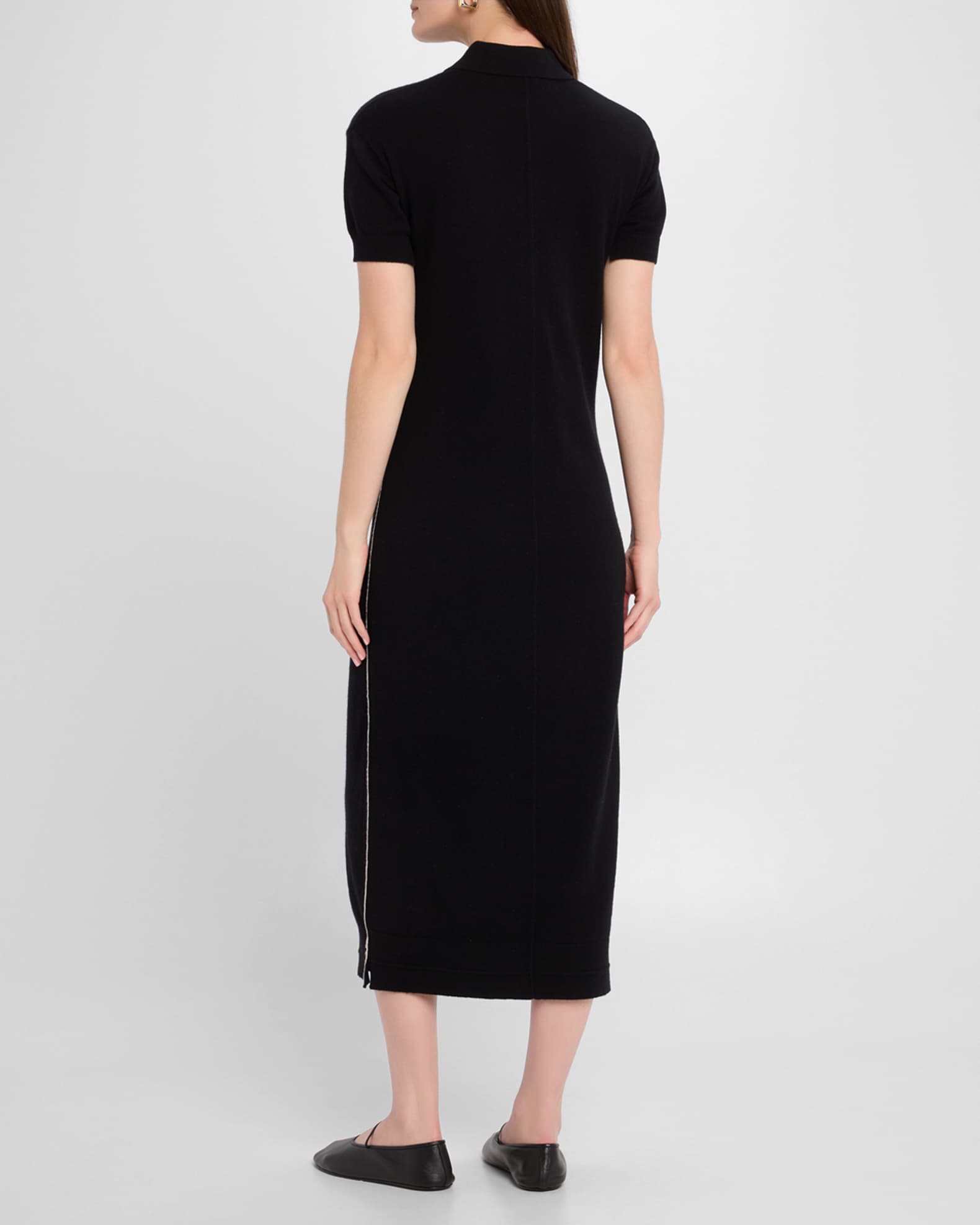Short-Sleeve Cashmere Knit Midi Polo Dress