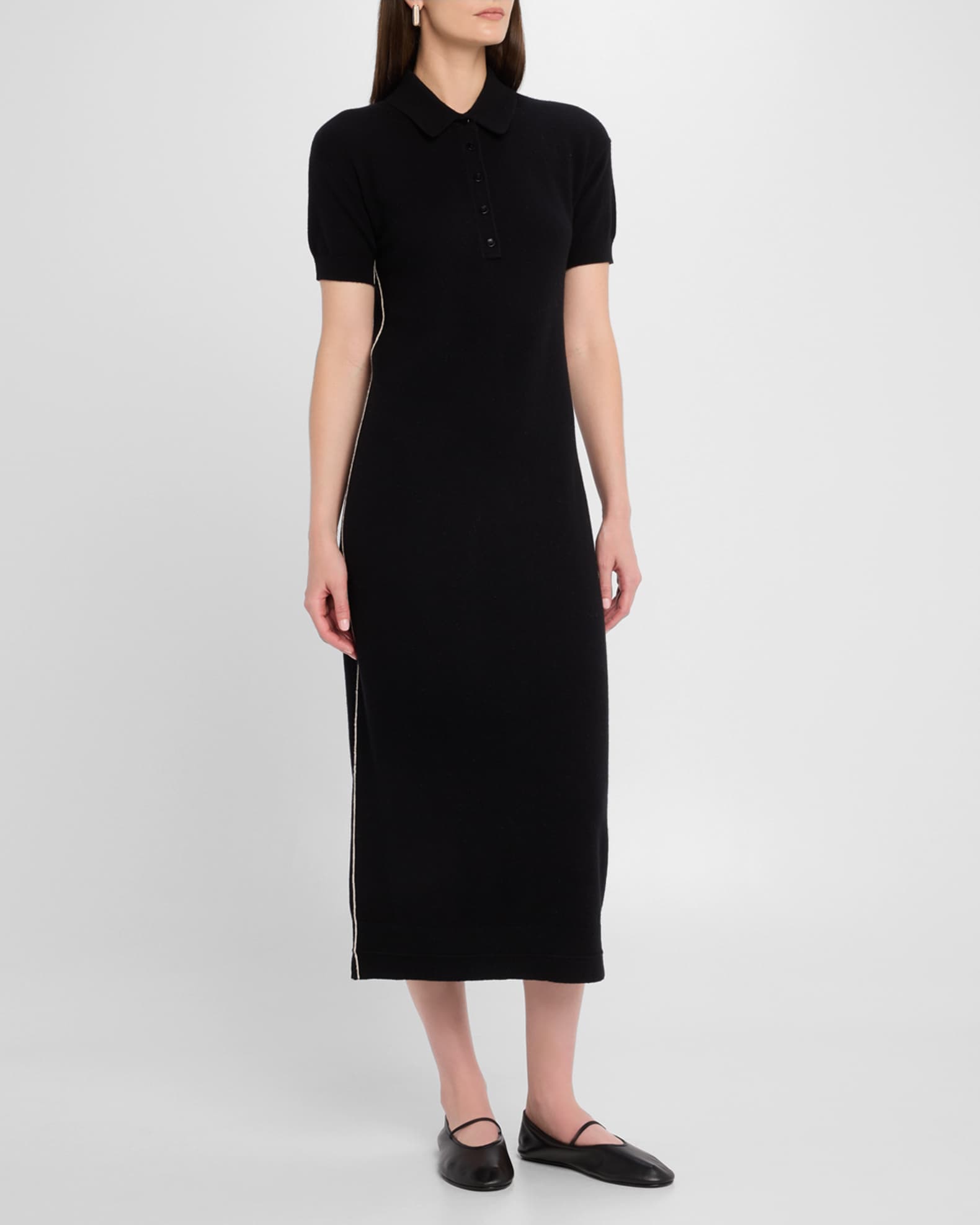 Short-Sleeve Cashmere Knit Midi Polo Dress