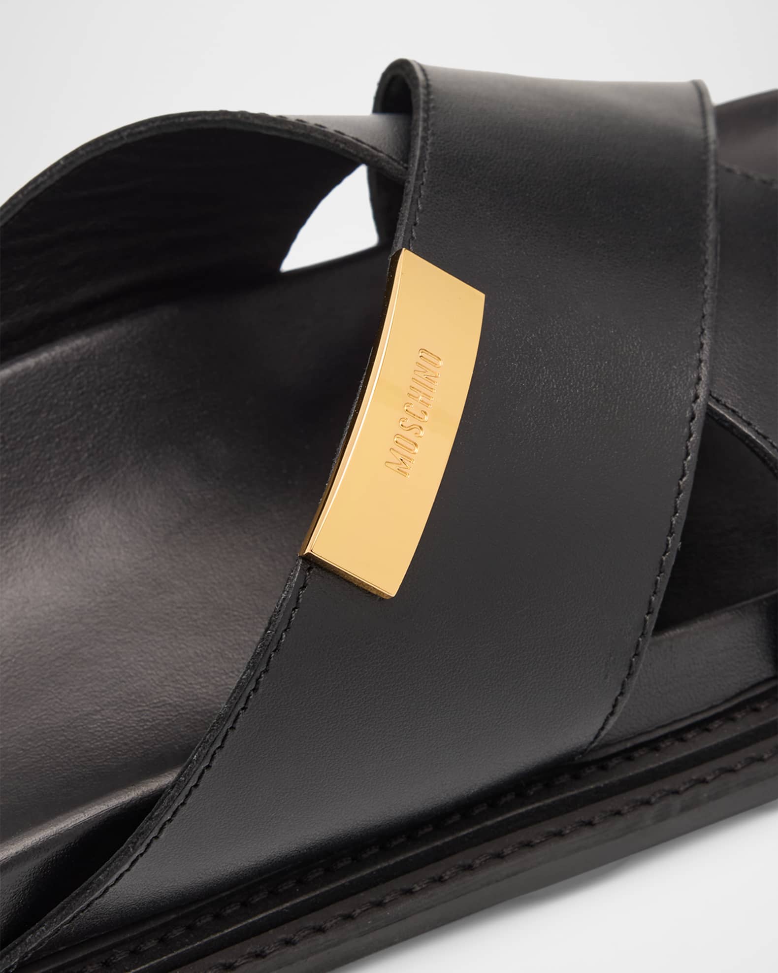 Moschino Men's Crisscross Leather Slide Sandals | Neiman Marcus