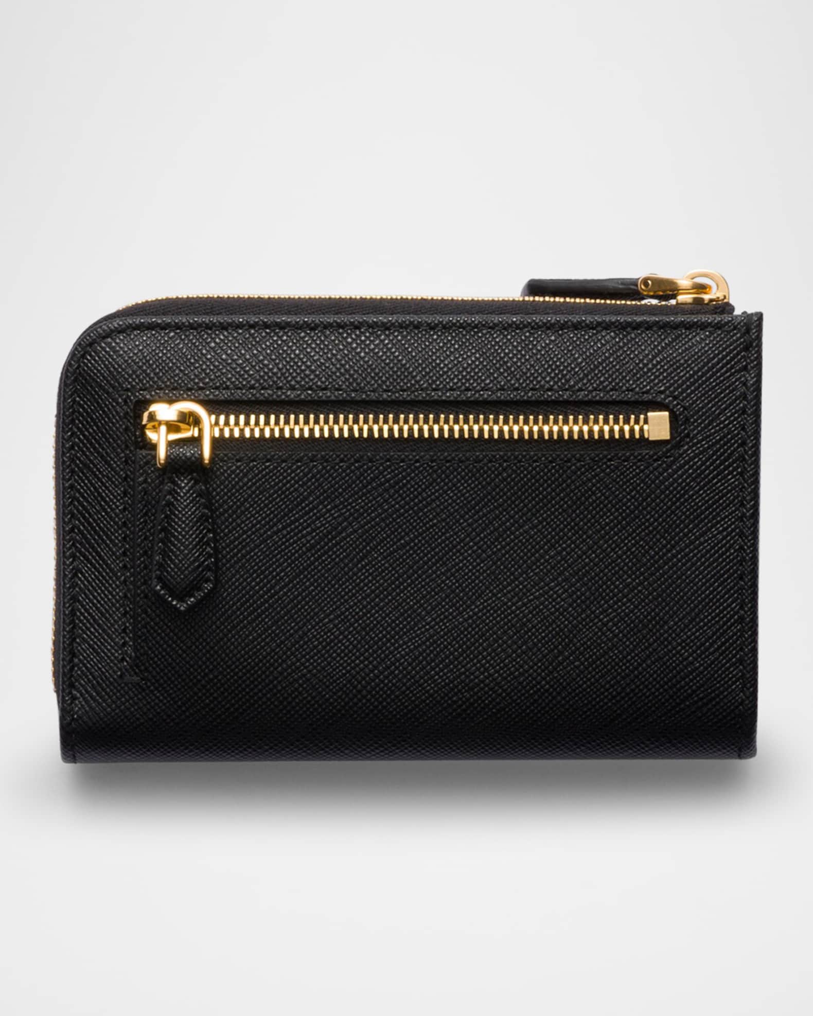 Prada Triangle Logo Saffiano Leather Zip Card Case | Neiman Marcus