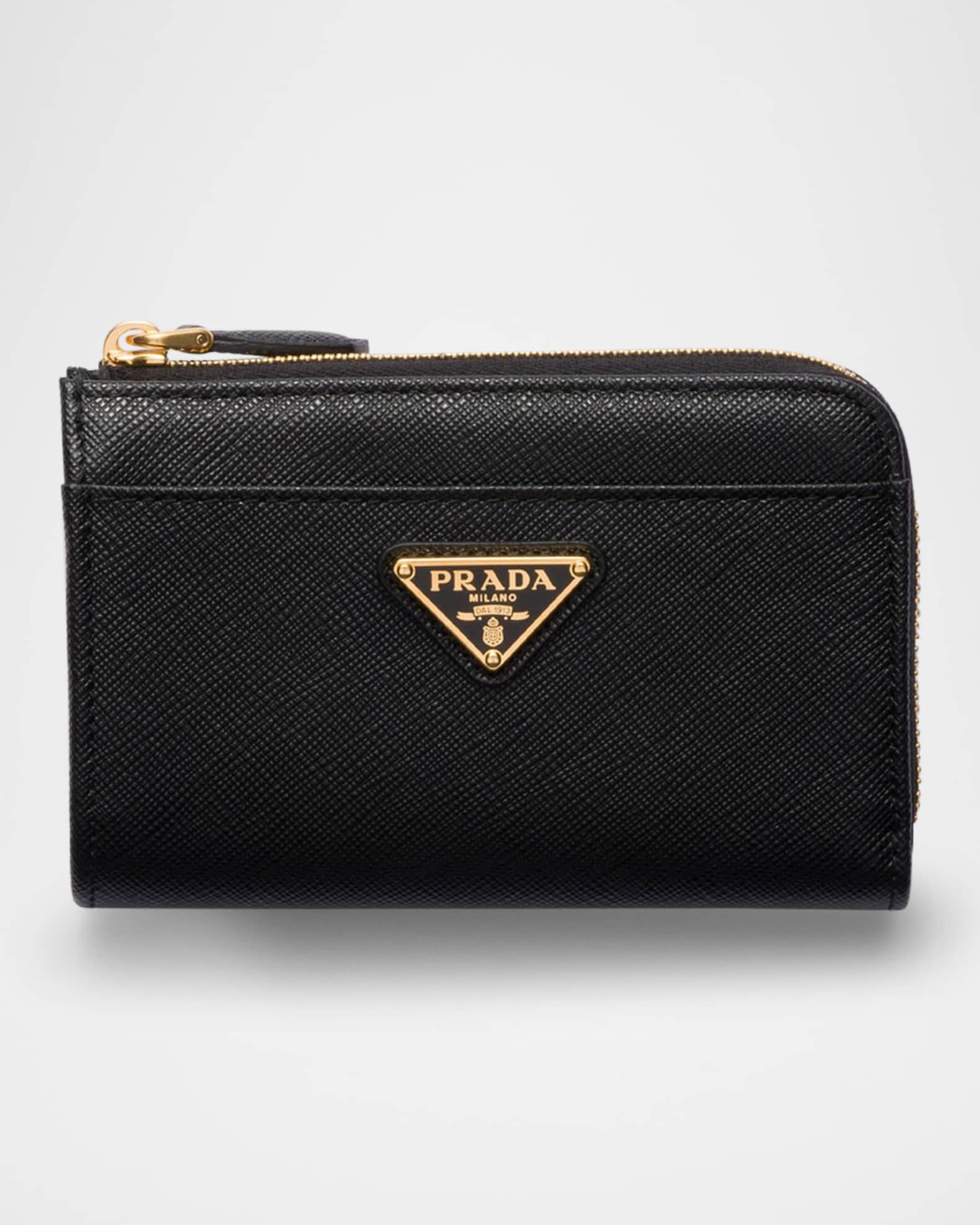 Triangle Logo Saffiano Leather Zip Card Case 0