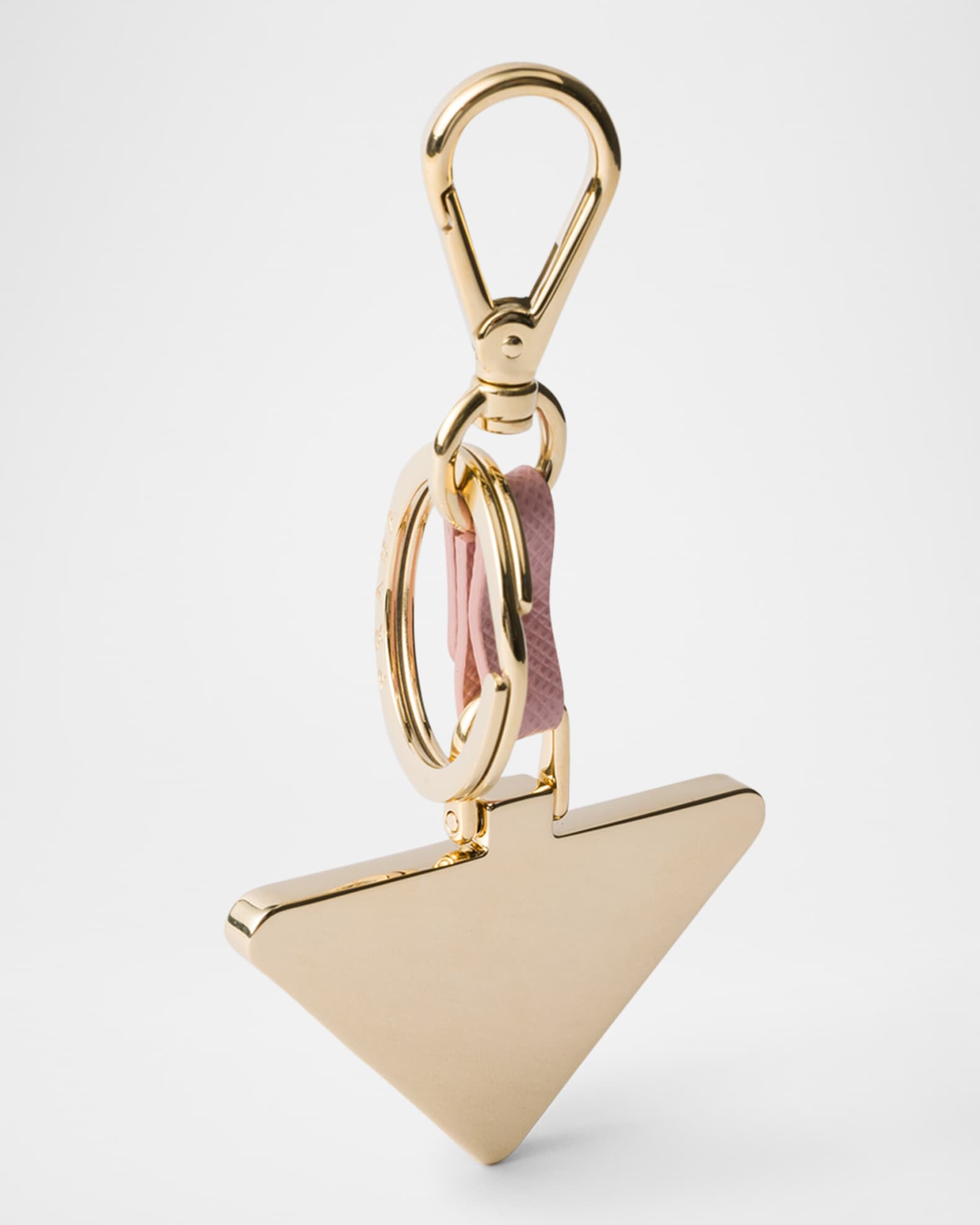 Prada Saffiano Leather and Metal Triangle Logo Keychain | Neiman