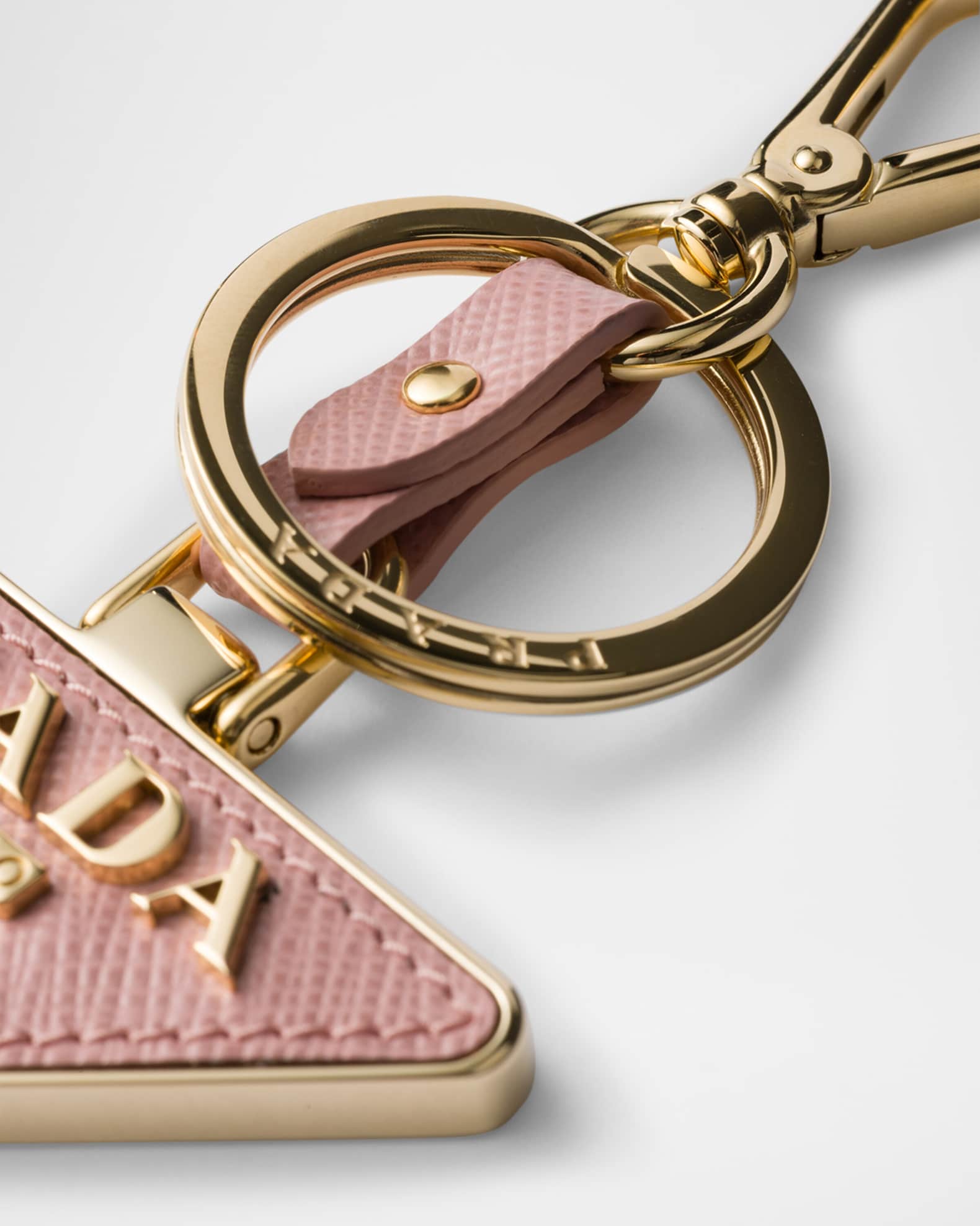 Prada Saffiano Leather and Metal Triangle Logo Keychain | Neiman