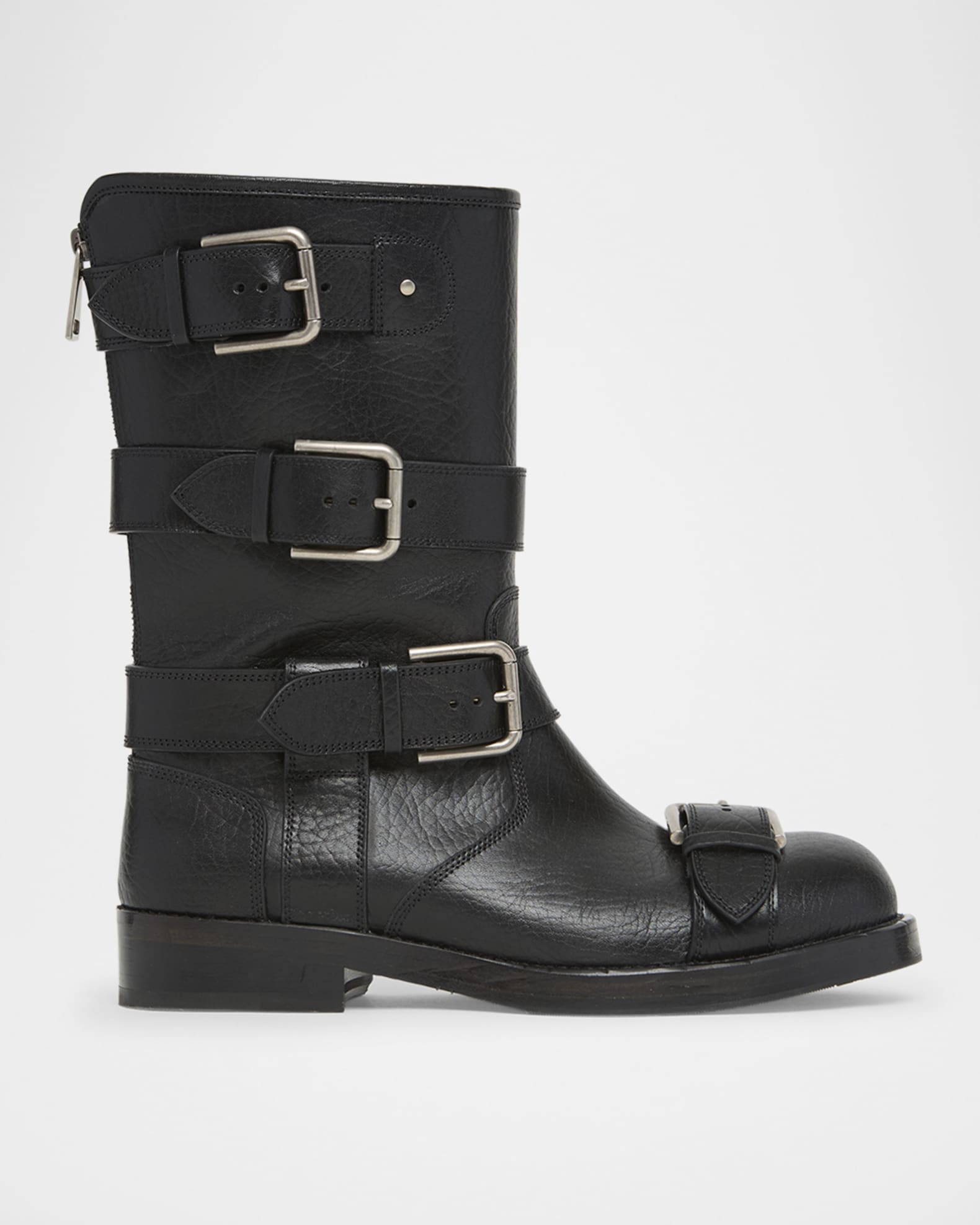 Dolce & Gabbana Black Leather Zip Closure Ankle Boots Shoes