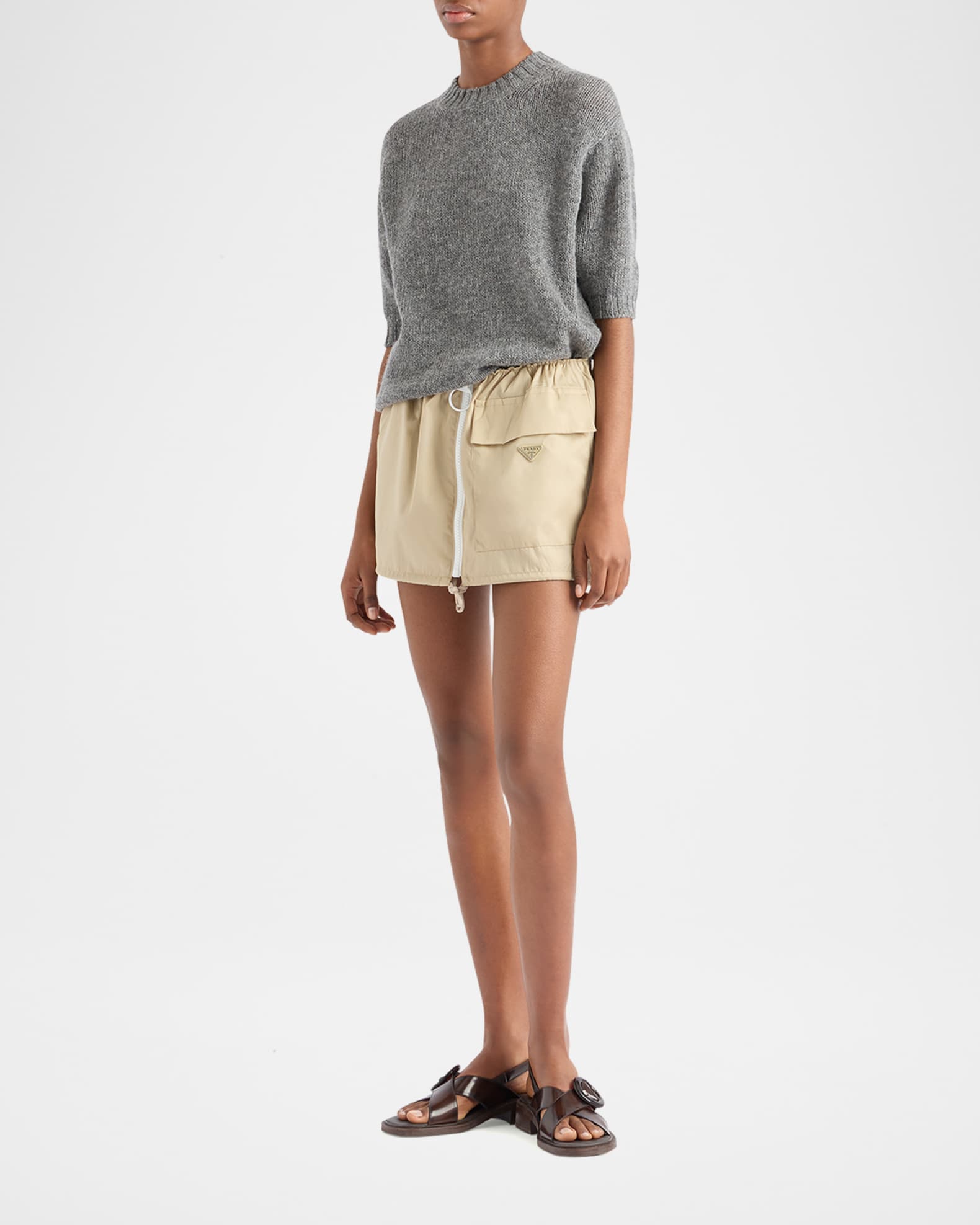 PRADA スカフスタイルフリンシミニスカト P113XES23213LP F0008 Prada Re-Nylon Drawstring Mini Skirt | Neiman Marcus