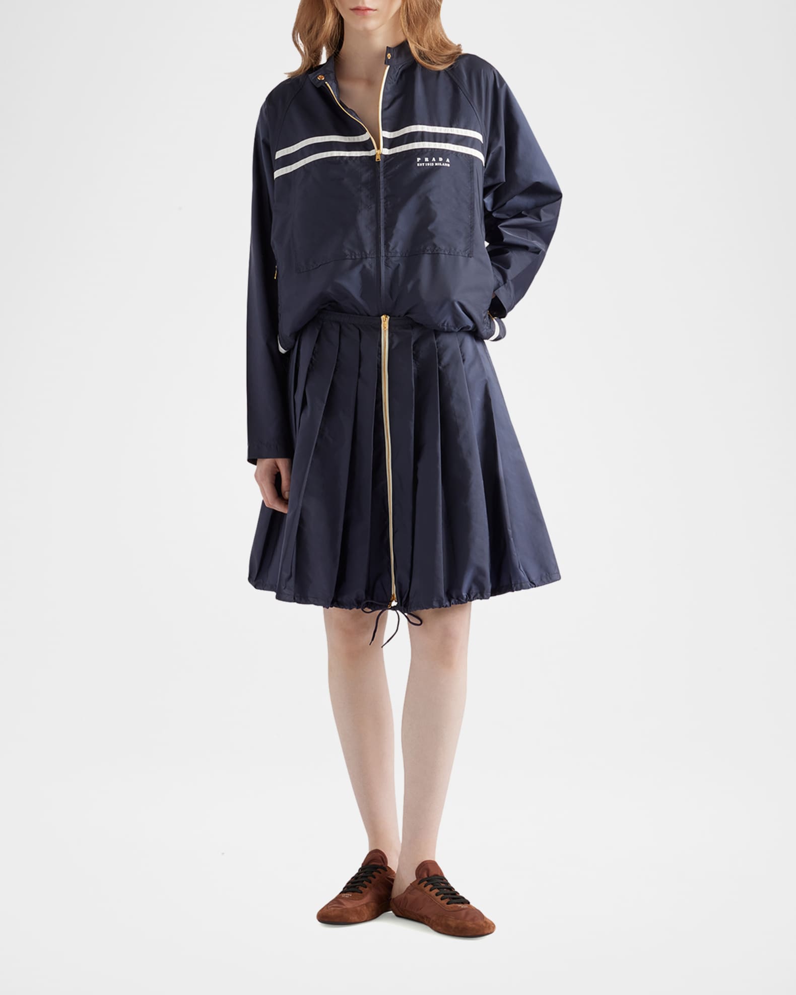 Prada Pleated Re-Nylon Drawstring Skirt | Neiman Marcus