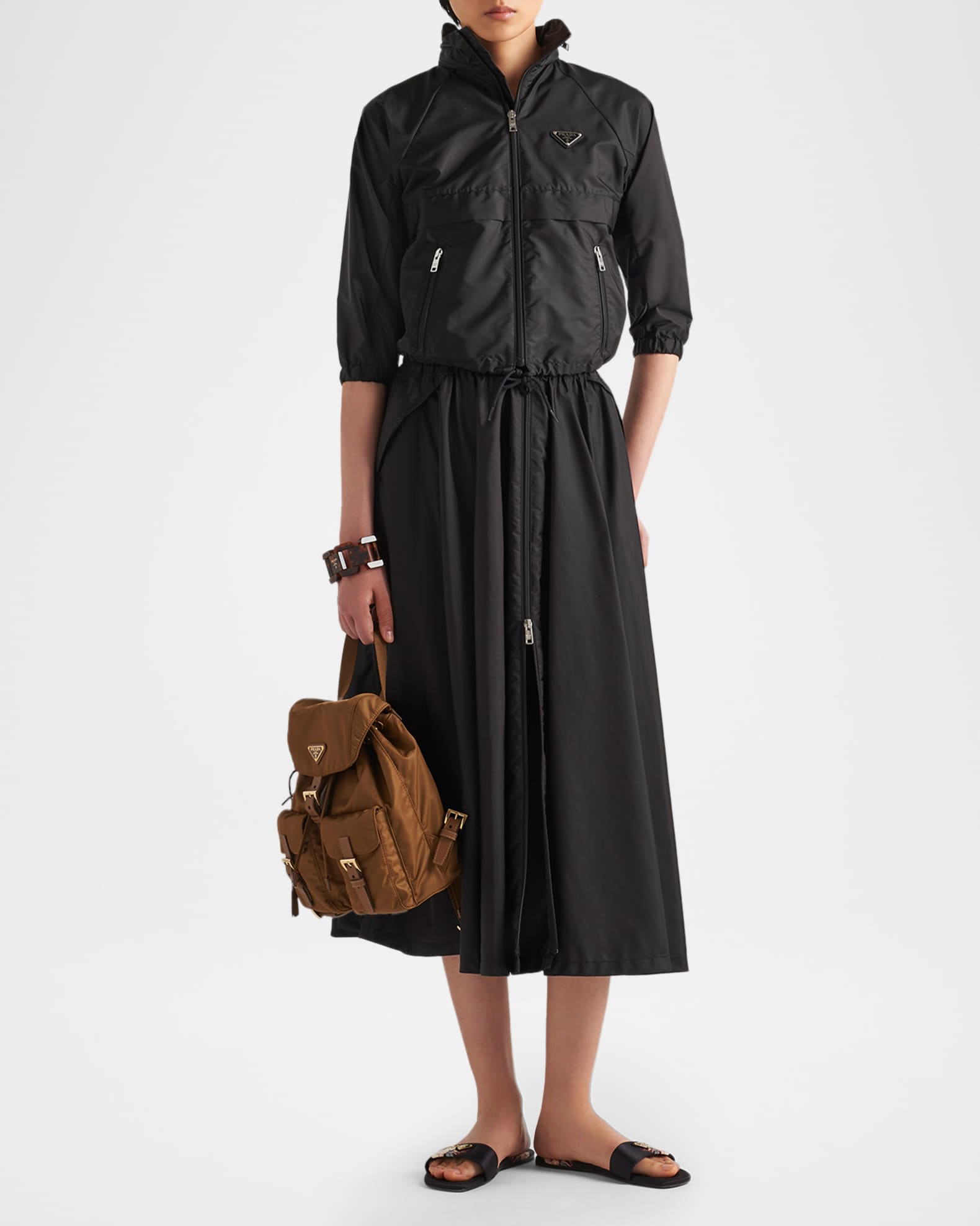 Prada Zip-Front Light Re-Nylon Full Midi Skirt | Neiman Marcus