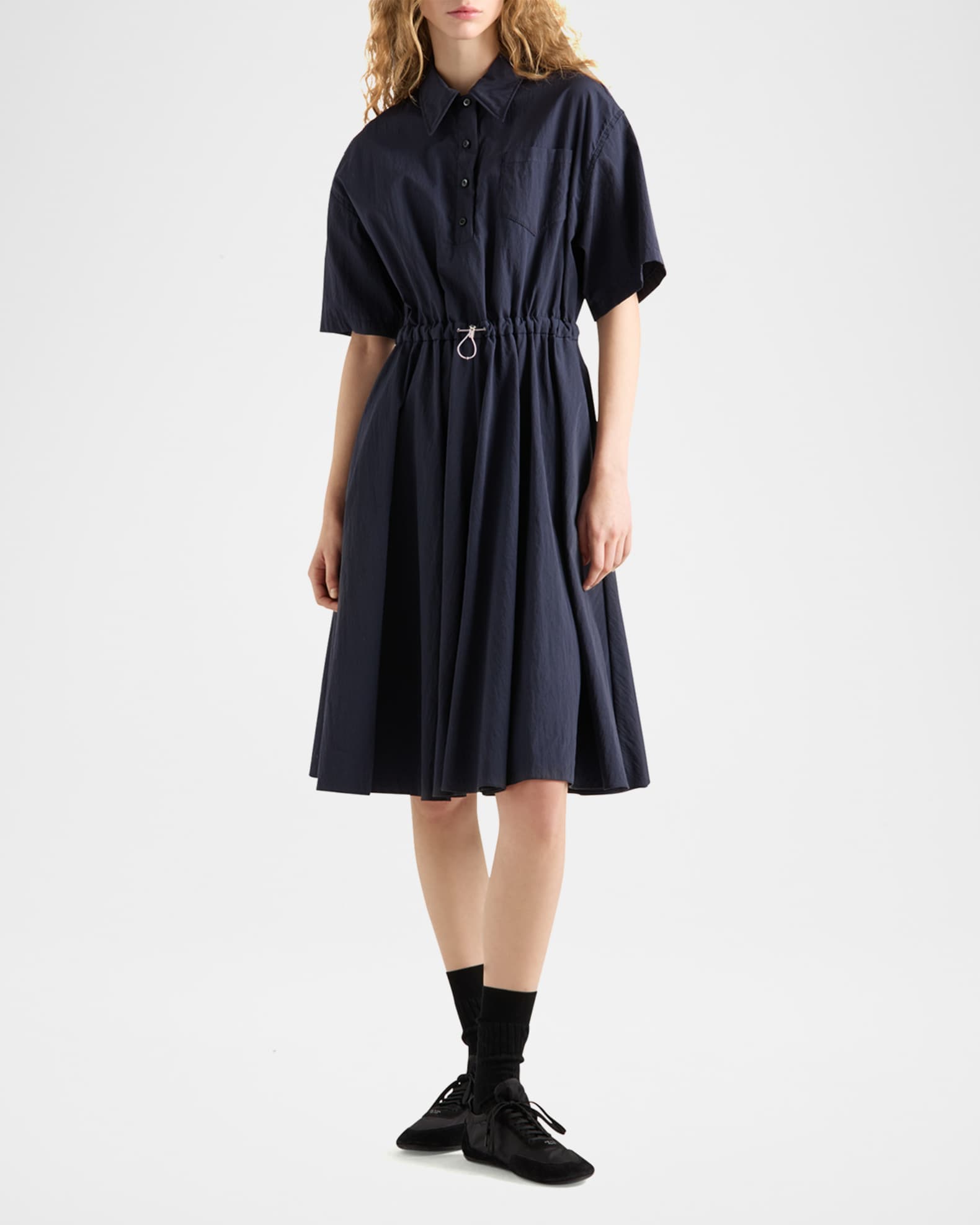 Prada Drawstring Pleated Midi Dress | Neiman Marcus