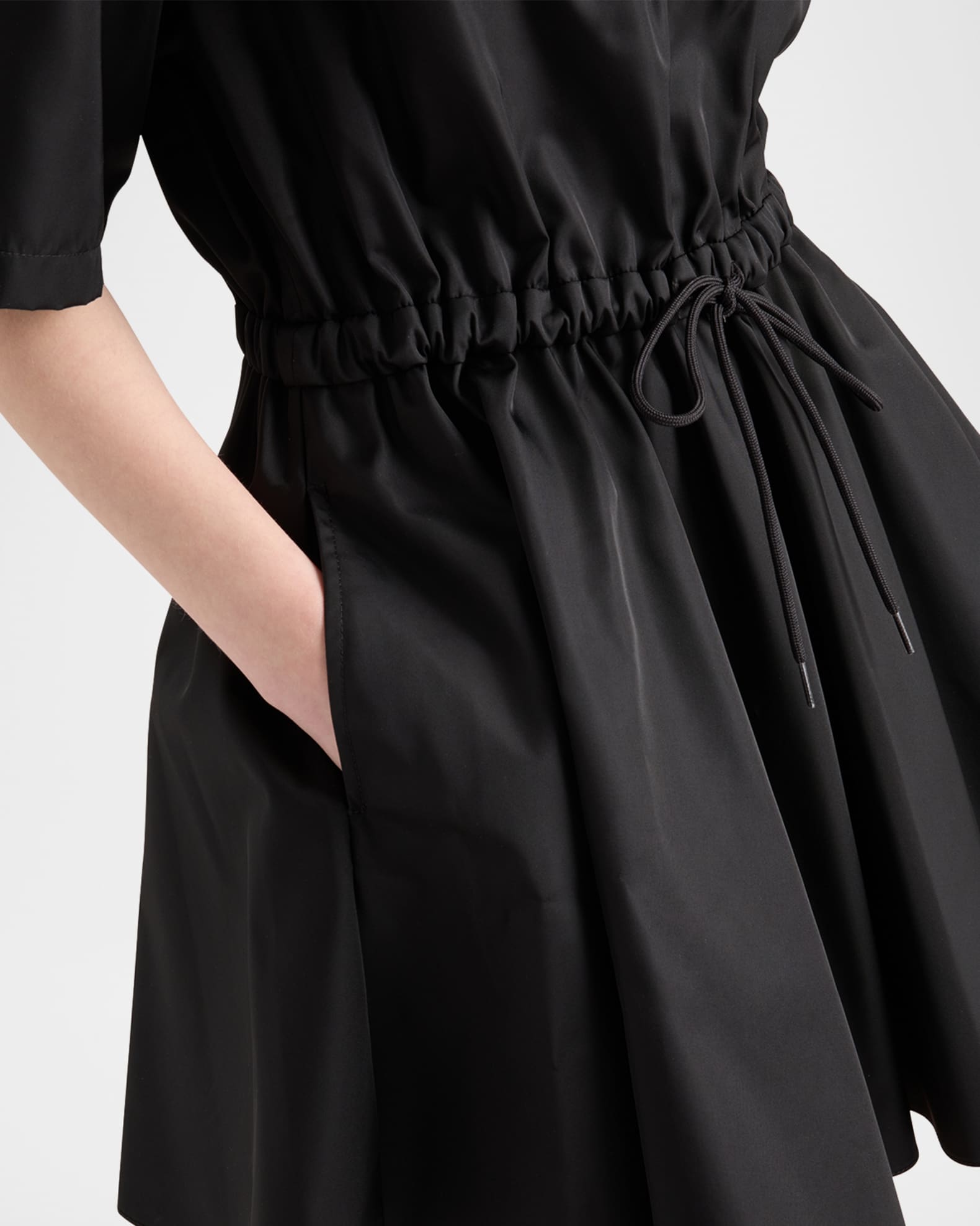 Prada Re-Nylon Drawstring Fit-Flare Mini Dress | Neiman Marcus