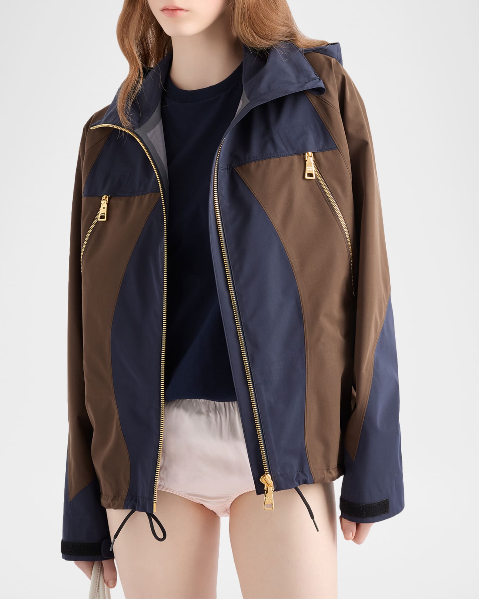 Prada Colorblock Technical Fabric Hooded Blouson Jacket | Neiman