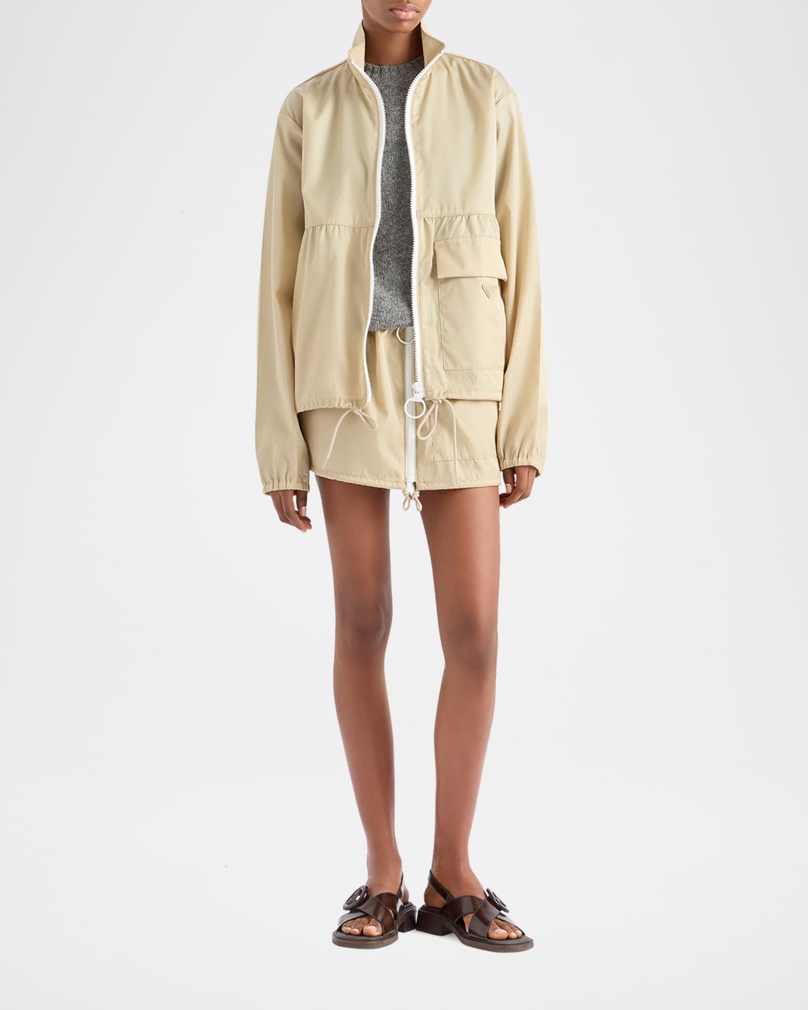 PRADA ベージュ ジップアップジャケット Prada Re-Nylon Zip Up Jacket | Neiman Marcus