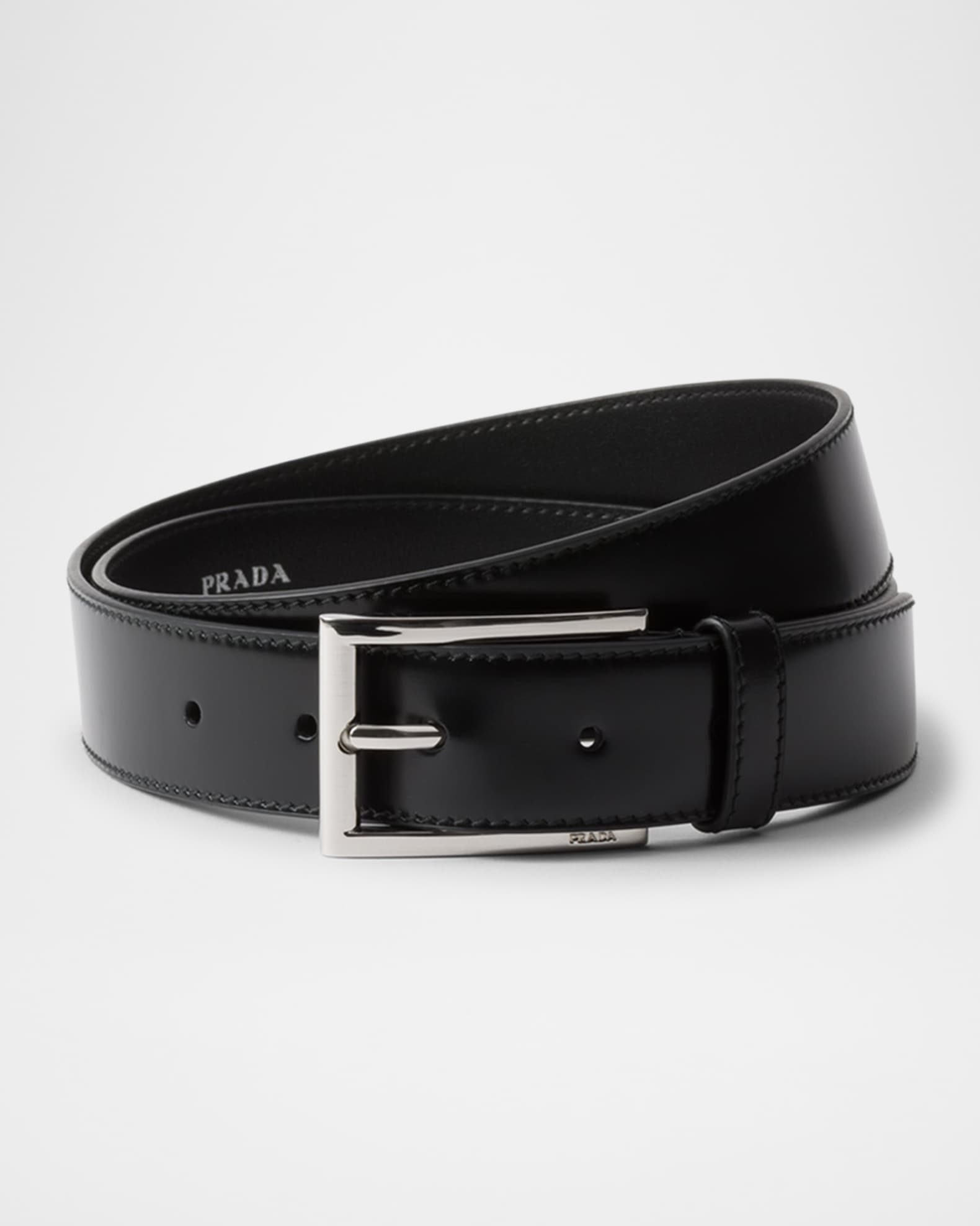 Prada Men's Brushed Leather Belt | Neiman Marcus